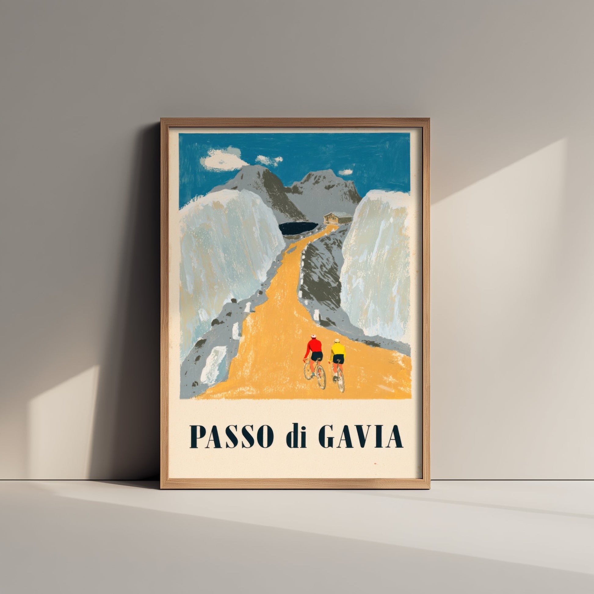 Passo di Gavia Retro Bike Race Poster - Snowbound Alpine Road Art Print - Bold Flat Colour Cycling Illustration V2 2/3