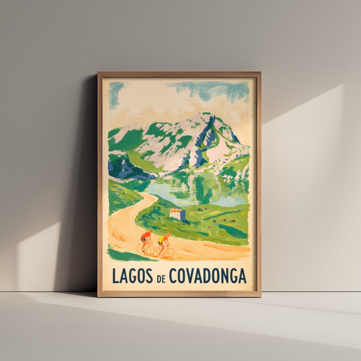 Lagos de Covadonga Retro Bike Race Poster - Picos de Europa Painterly Art Print - Sunlit Spain Cycling Illustration V2 3/3