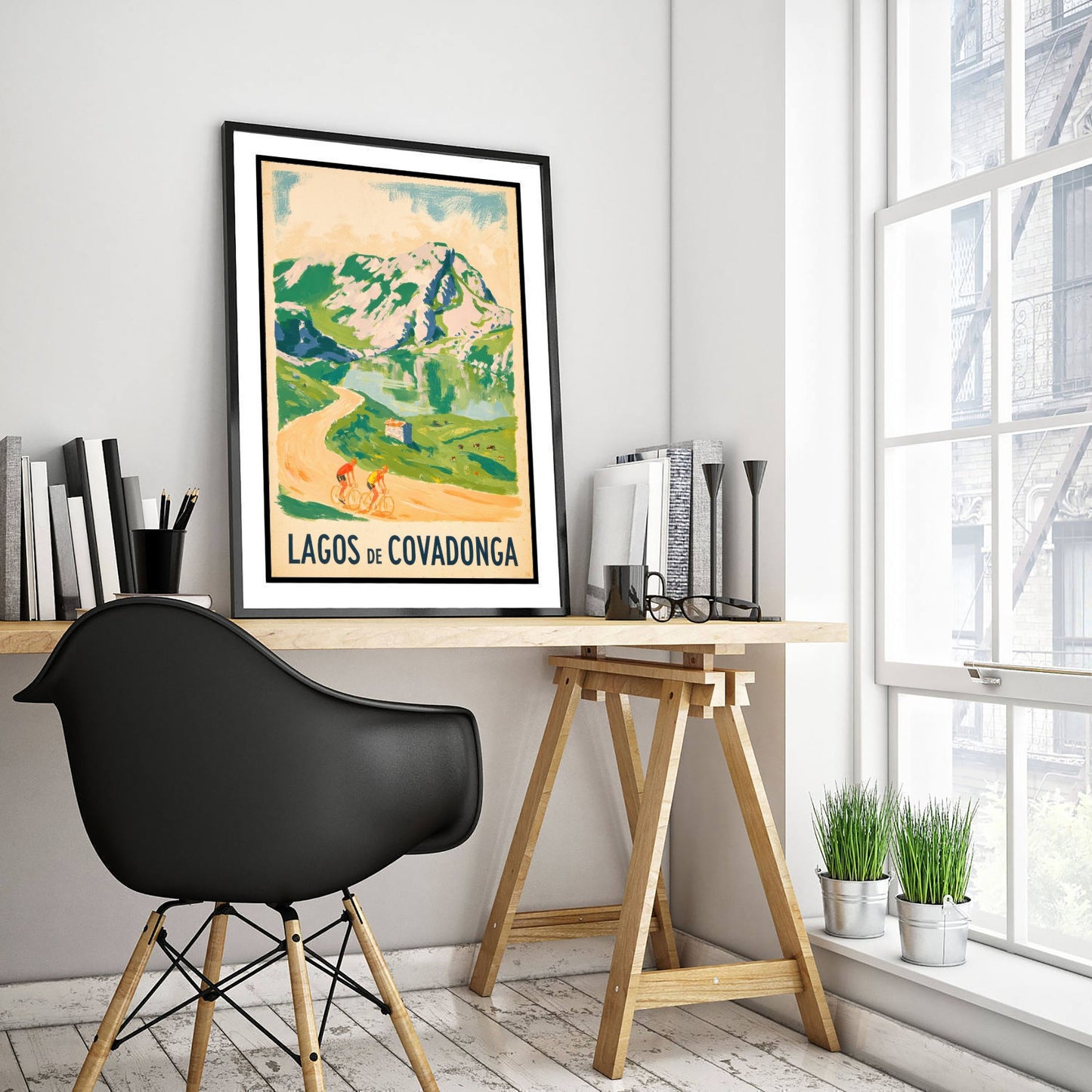 Lagos de Covadonga Retro Bike Race Poster - Picos de Europa Painterly Art Print - Sunlit Spain Cycling Illustration V2 3/3