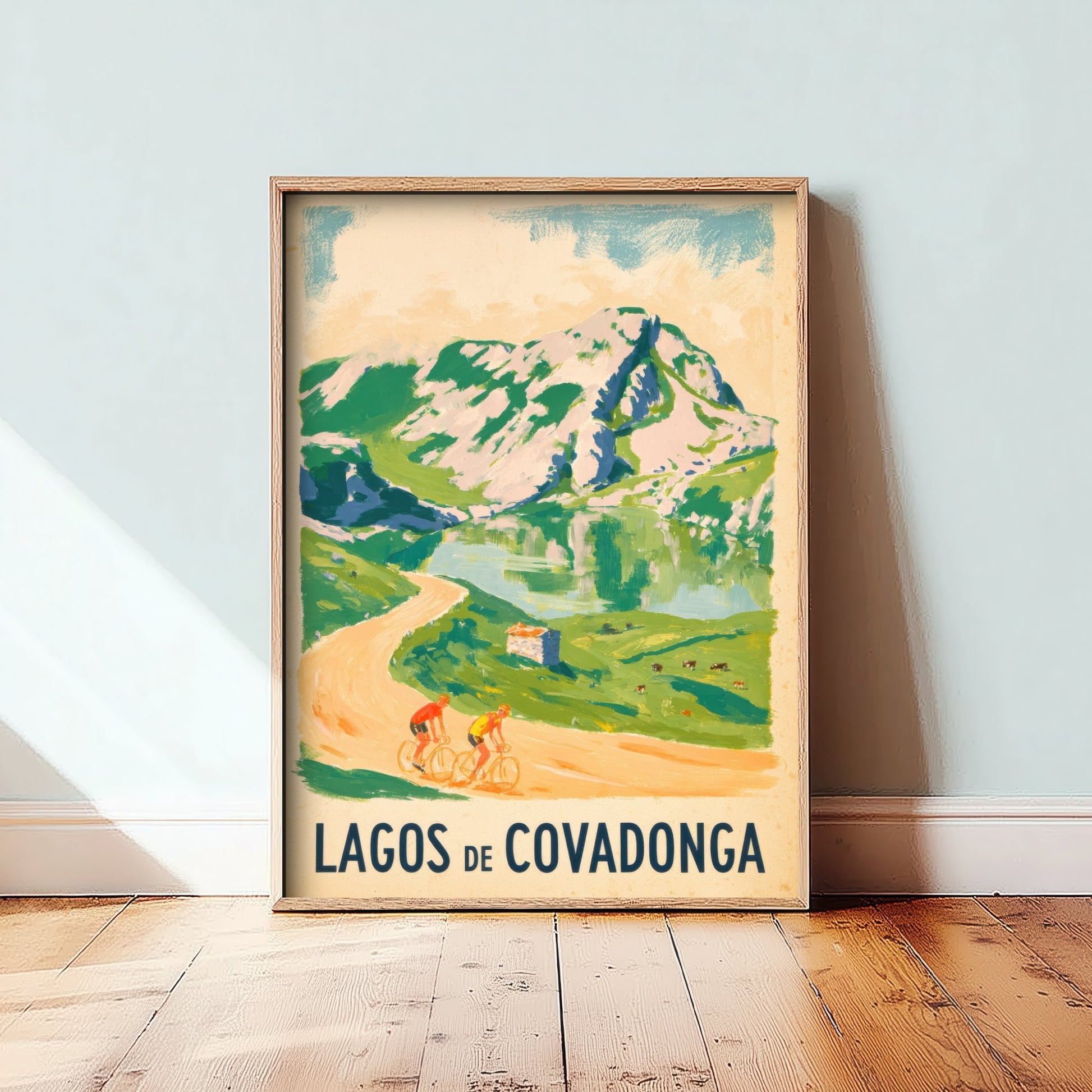Lagos de Covadonga Retro Bike Race Poster - Picos de Europa Painterly Art Print - Sunlit Spain Cycling Illustration V2 3/3