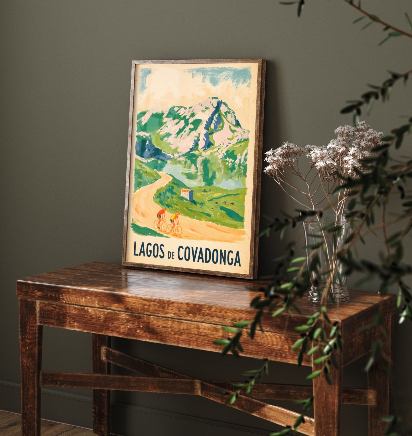 Lagos de Covadonga Retro Bike Race Poster - Picos de Europa Painterly Art Print - Sunlit Spain Cycling Illustration V2 3/3