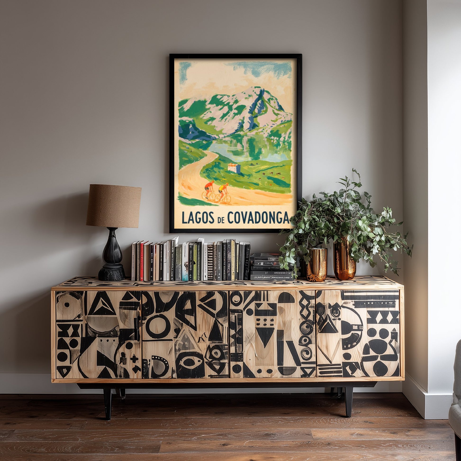 Lagos de Covadonga Retro Bike Race Poster - Picos de Europa Painterly Art Print - Sunlit Spain Cycling Illustration V2 3/3