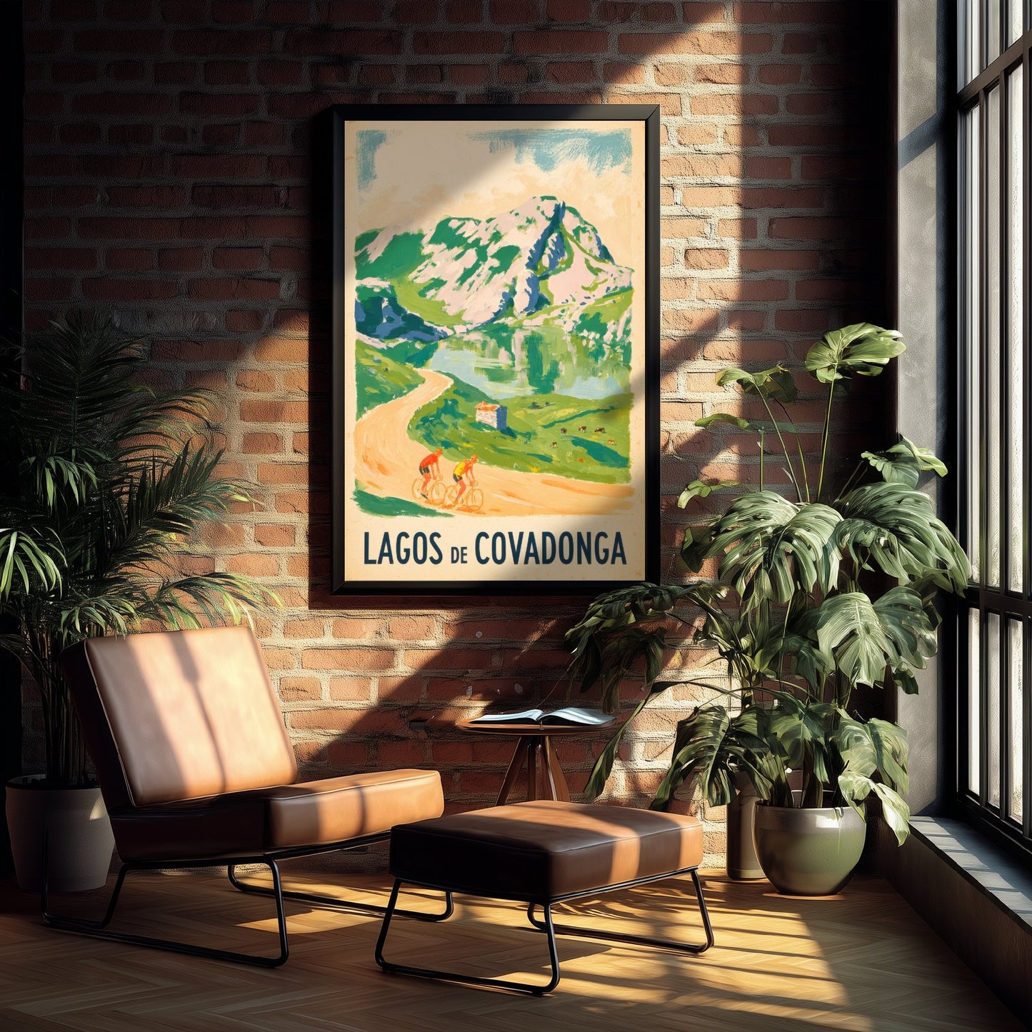 Lagos de Covadonga Retro Bike Race Poster - Picos de Europa Painterly Art Print - Sunlit Spain Cycling Illustration V2 3/3