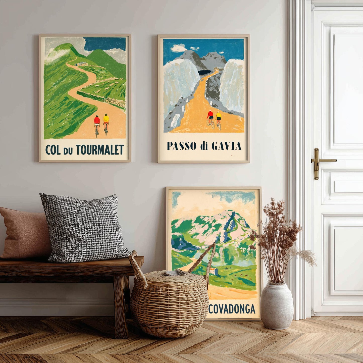 Col du Tourmalet, Passo di Gavia and Lagos de Covadonga Set of Three Art Prints - Vintage Bike Race Posters - Cycling Illustration V2