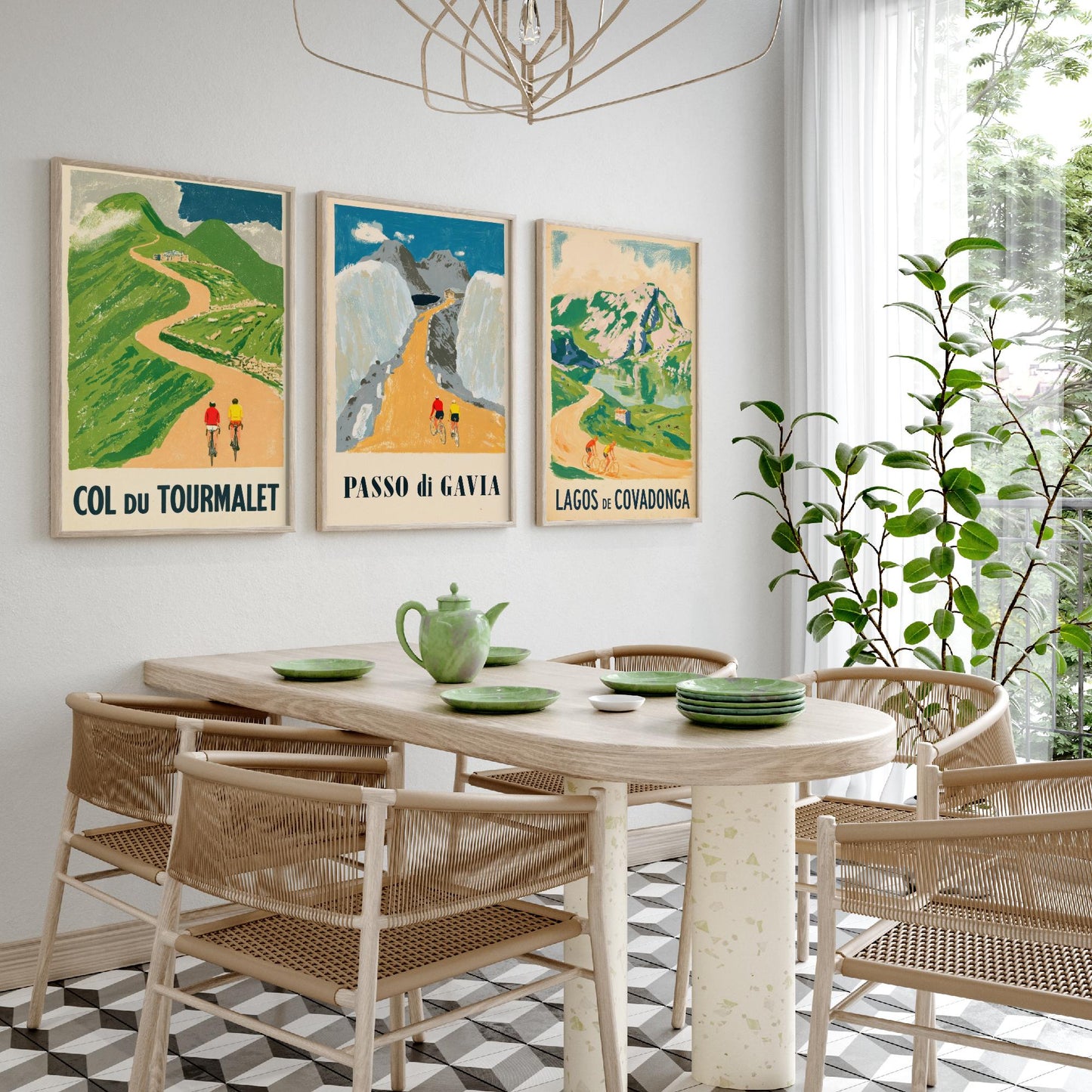 Col du Tourmalet, Passo di Gavia and Lagos de Covadonga Set of Three Art Prints - Vintage Bike Race Posters - Cycling Illustration V2
