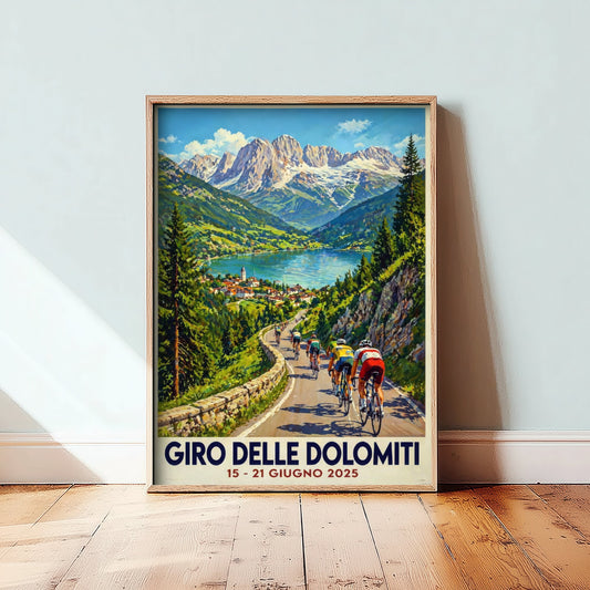 Giro delle Dolomiti Cycling Poster - Vintage Art Print - Dolomites Bike Race Illustration Wall Art 1/3