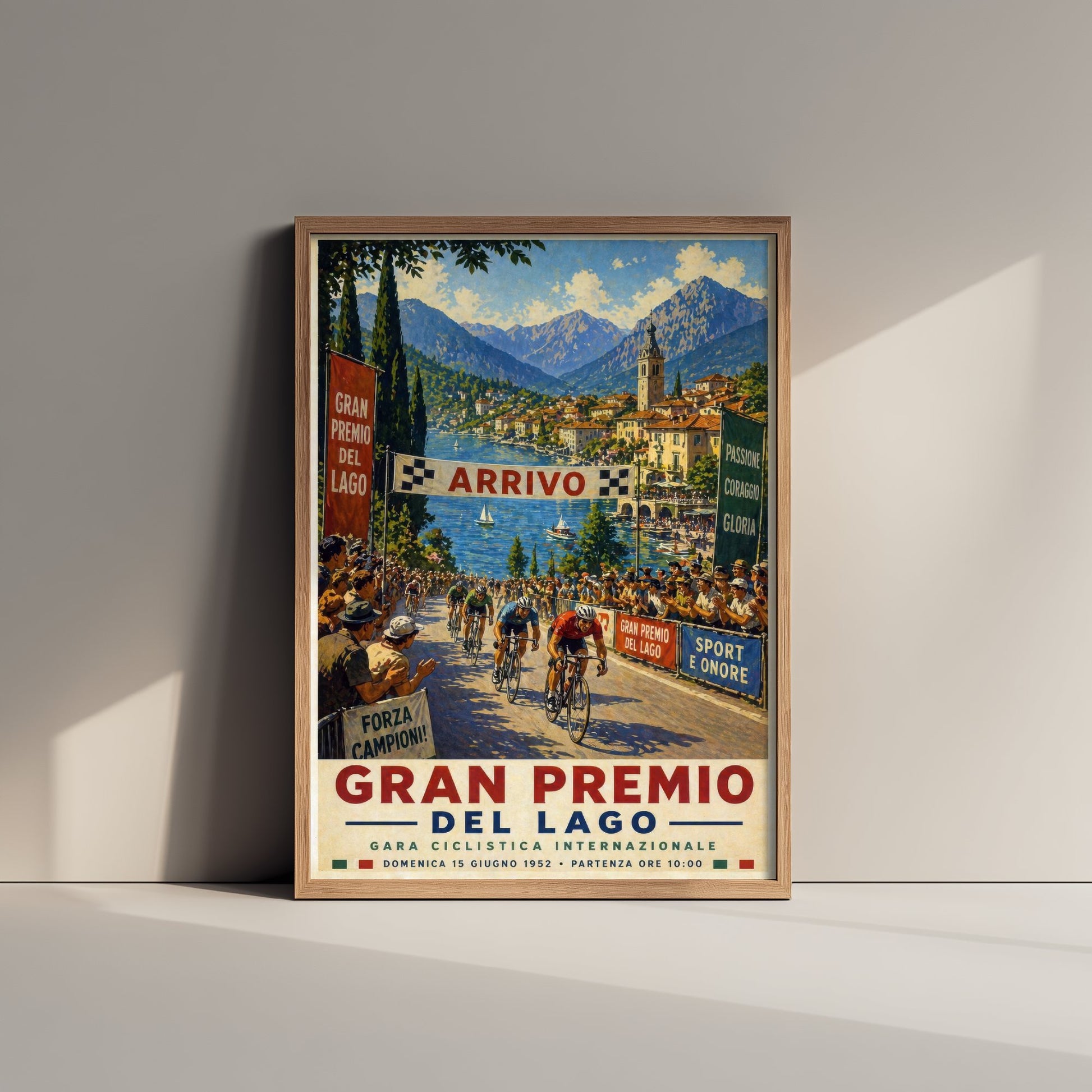 Gran Premio del Lago Cycling Poster - Vintage Art Print - Lake Como Bike Race Illustration Wall Art 2/3