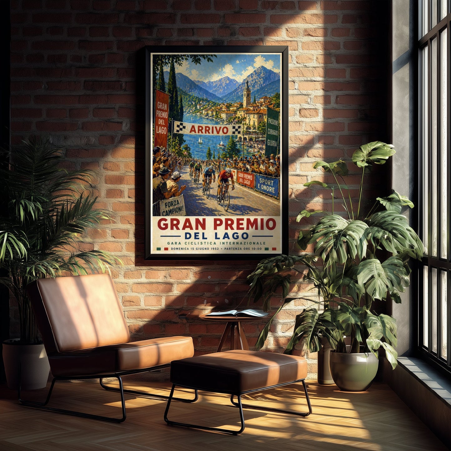 Gran Premio del Lago Cycling Poster - Vintage Art Print - Lake Como Bike Race Illustration Wall Art 2/3