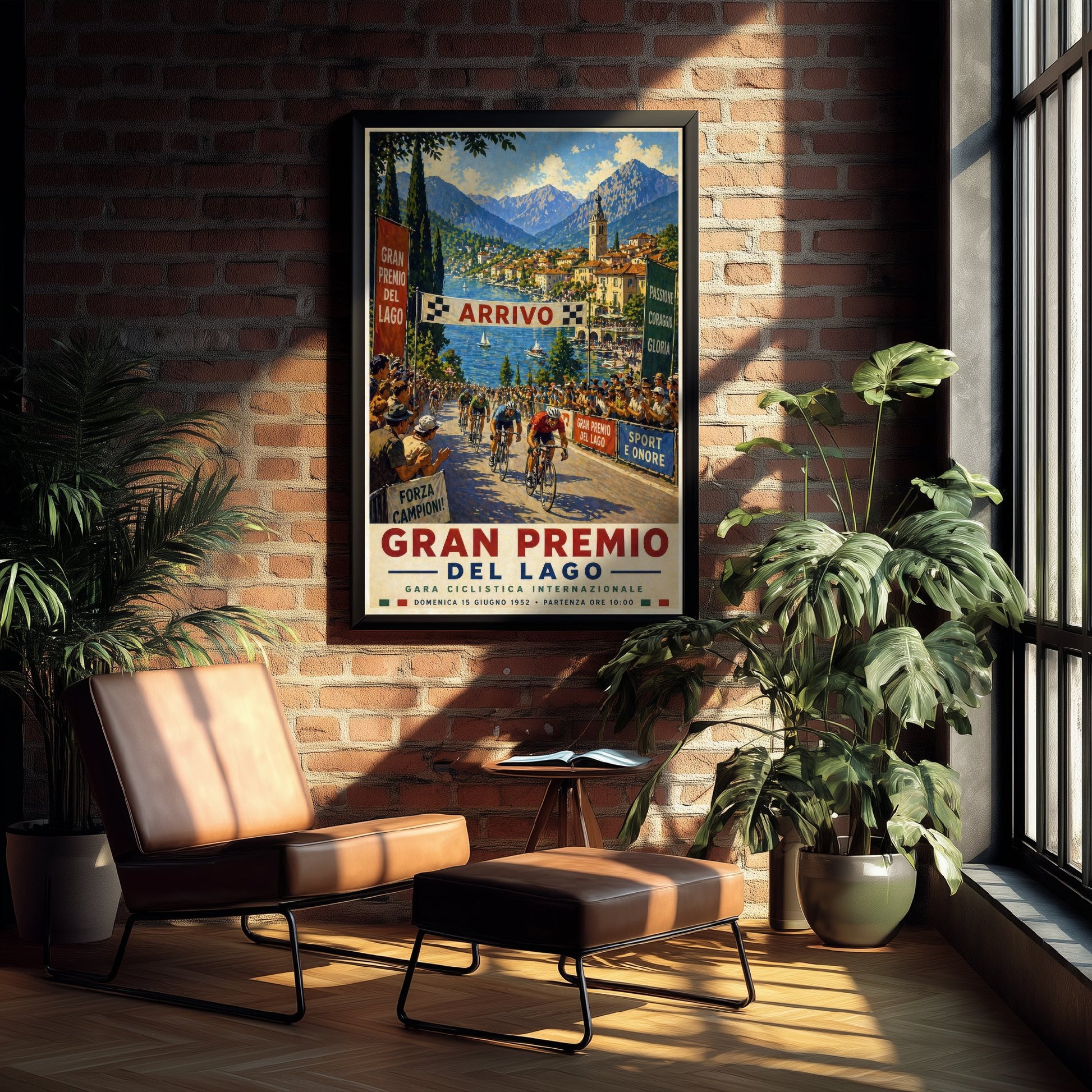 Gran Premio del Lago Cycling Poster - Vintage Art Print - Lake Como Bike Race Illustration Wall Art 2/3