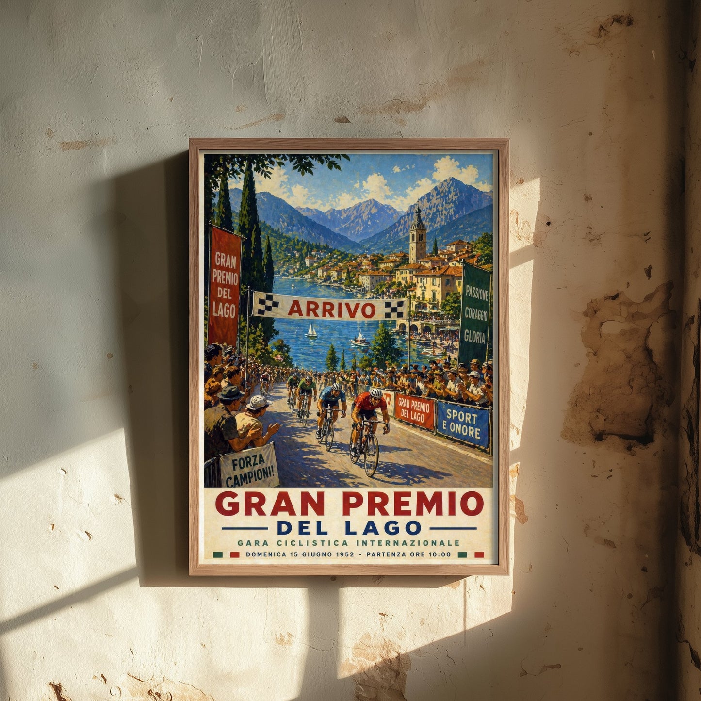 Gran Premio del Lago Cycling Poster - Vintage Art Print - Lake Como Bike Race Illustration Wall Art 2/3