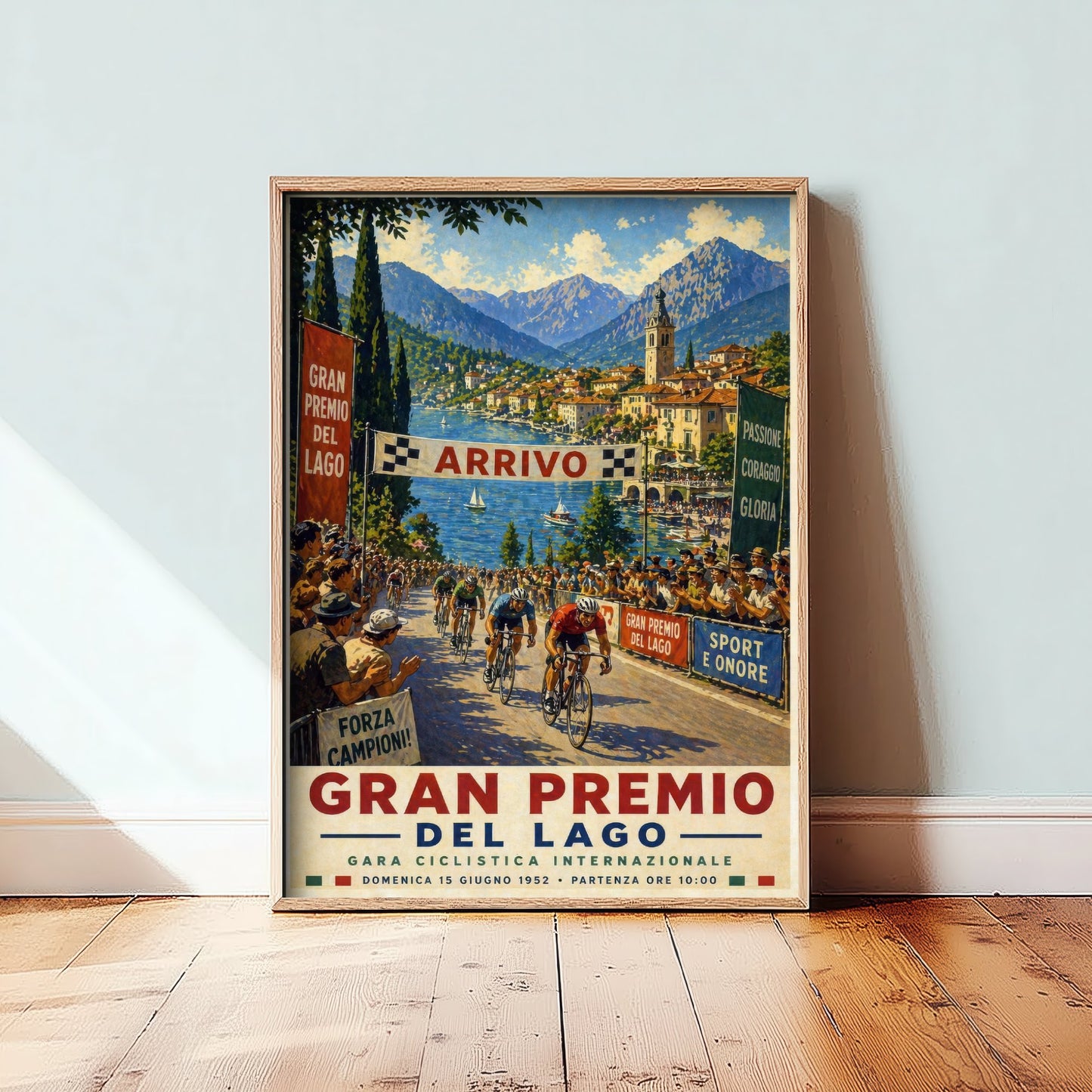 Gran Premio del Lago Cycling Poster - Vintage Art Print - Lake Como Bike Race Illustration Wall Art 2/3