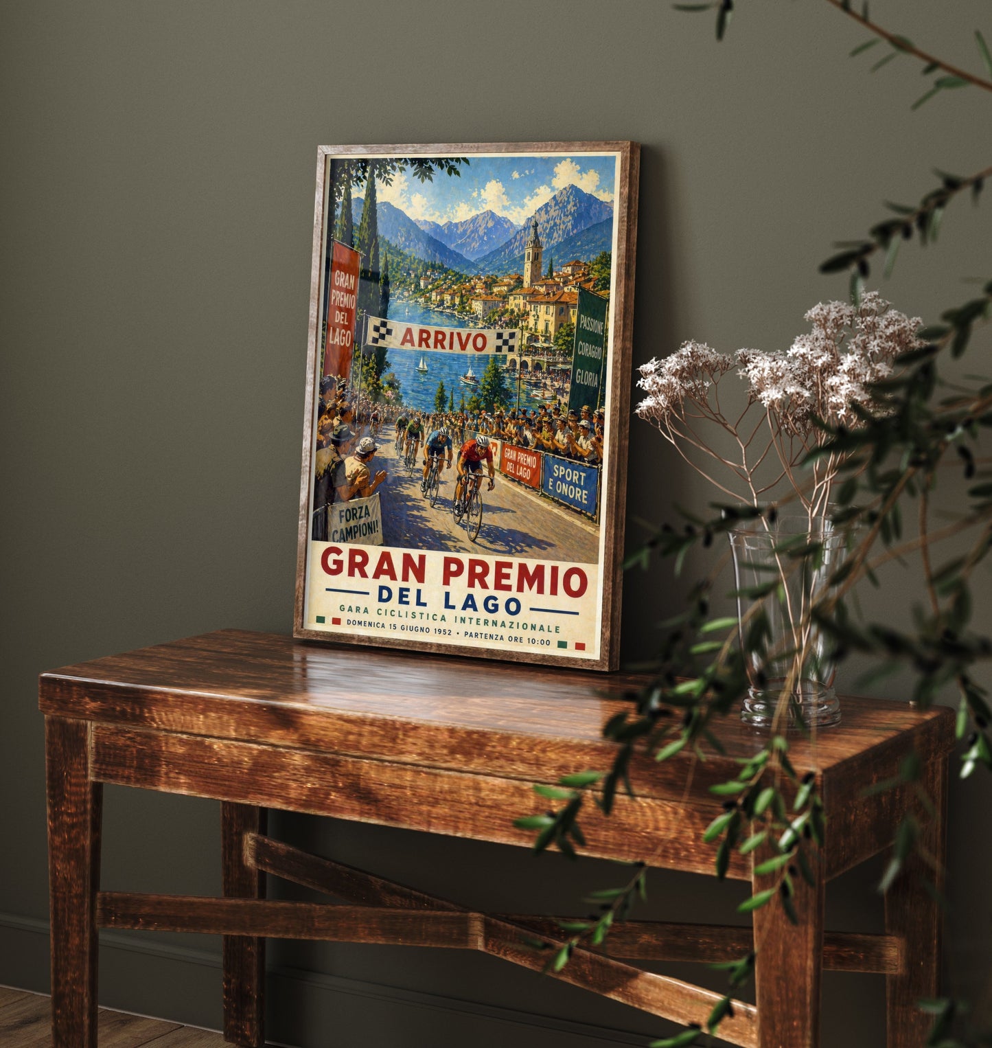 Gran Premio del Lago Cycling Poster - Vintage Art Print - Lake Como Bike Race Illustration Wall Art 2/3