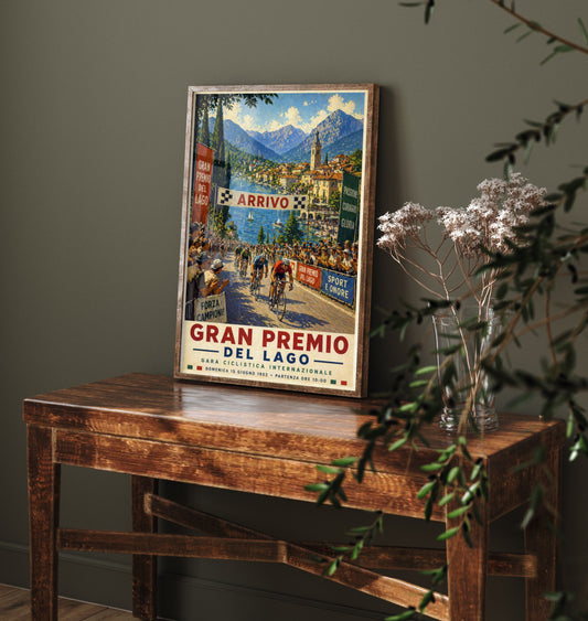 Gran Premio del Lago Cycling Poster - Vintage Art Print - Lake Como Bike Race Illustration Wall Art 2/3