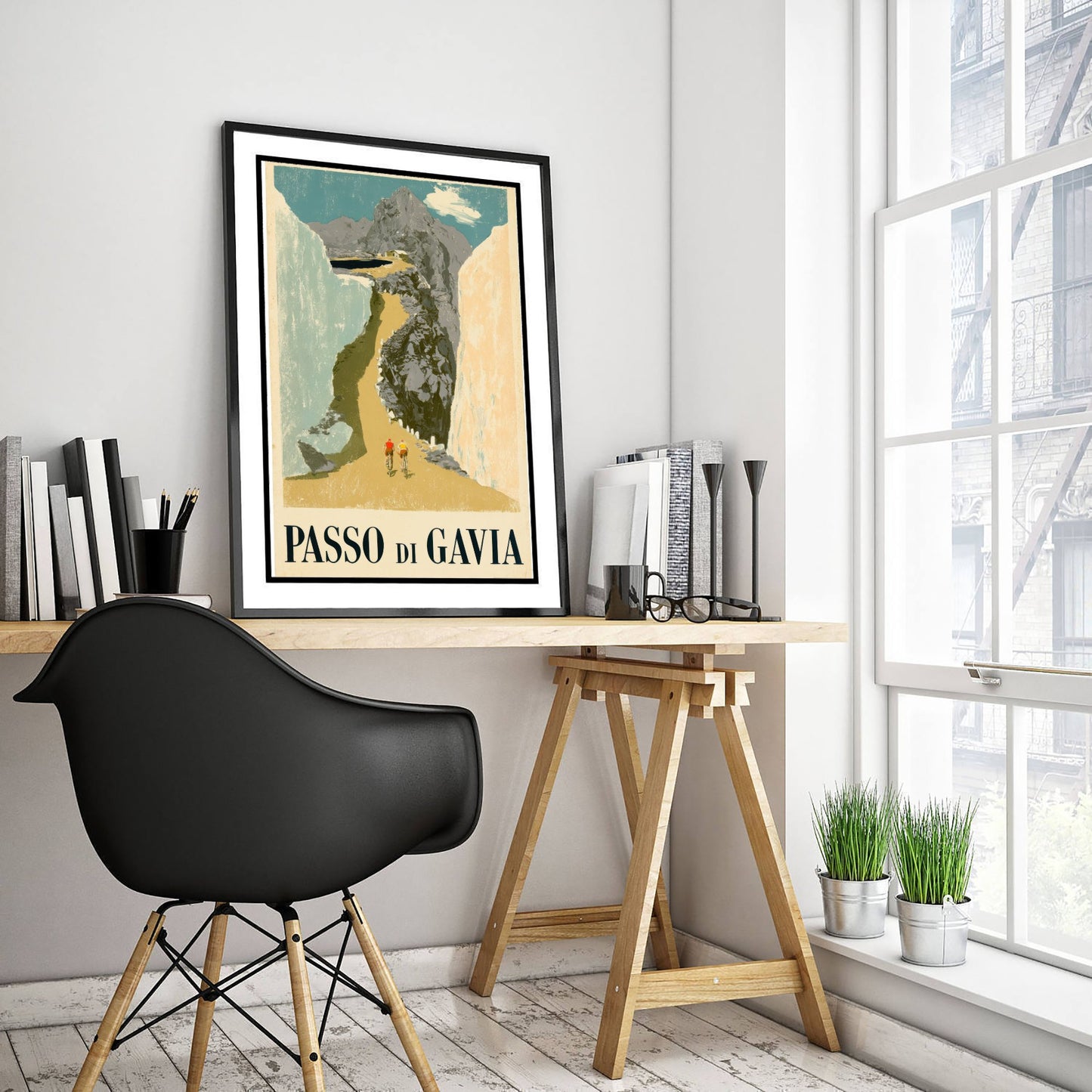 Passo di Gavia Vintage Cycling Poster - Giro Climb Between Snow Walls Art Print - Retro Italy Illustration V1 1/3