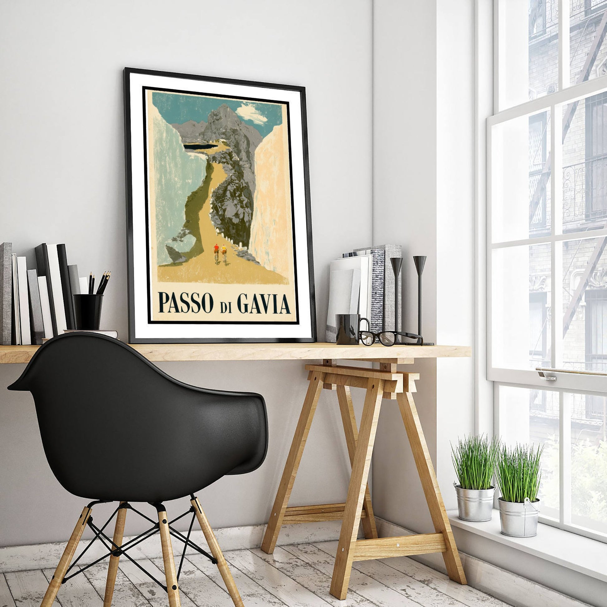 Passo di Gavia Vintage Cycling Poster - Giro Climb Between Snow Walls Art Print - Retro Italy Illustration V1 1/3