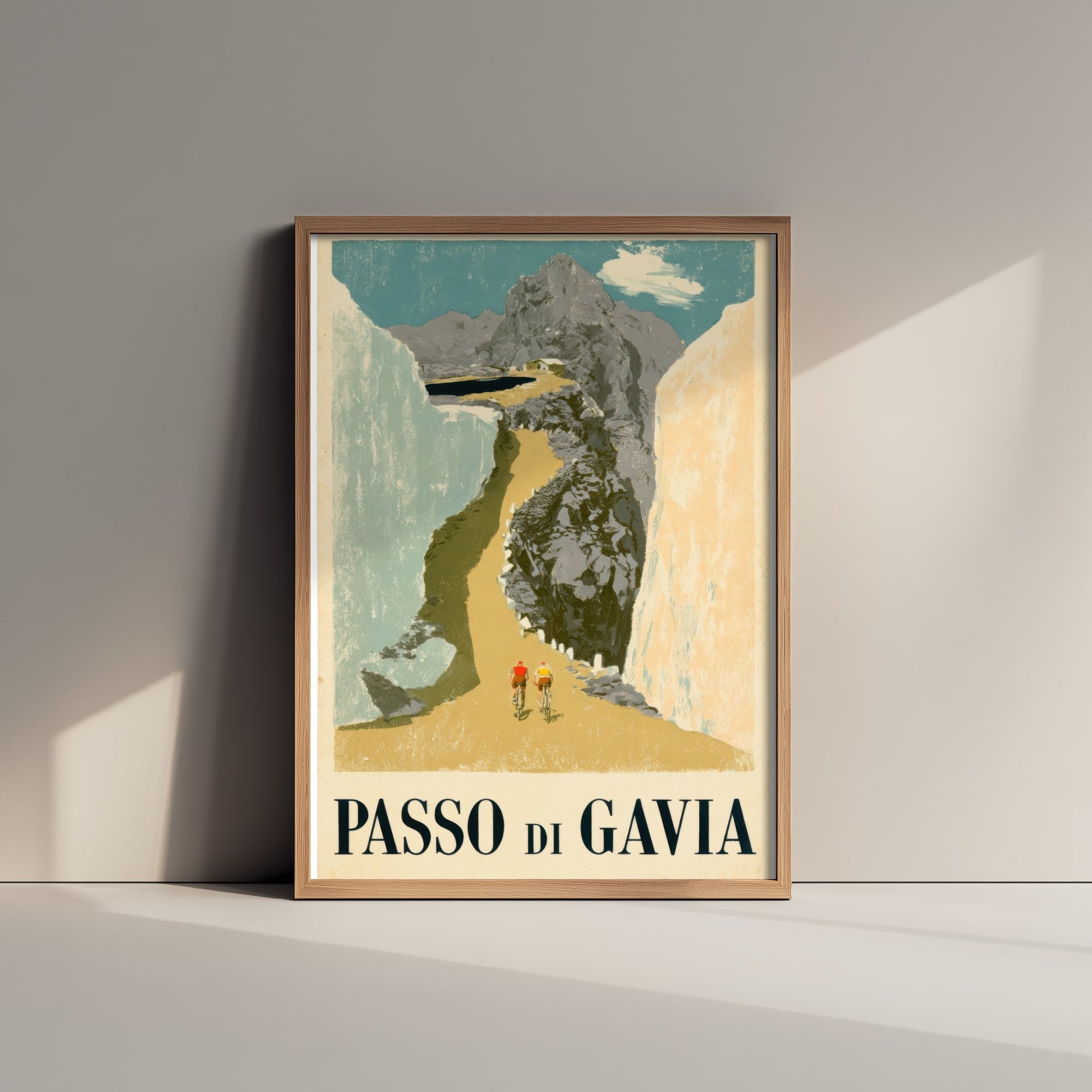 Passo di Gavia Vintage Cycling Poster - Giro Climb Between Snow Walls Art Print - Retro Italy Illustration V1 1/3