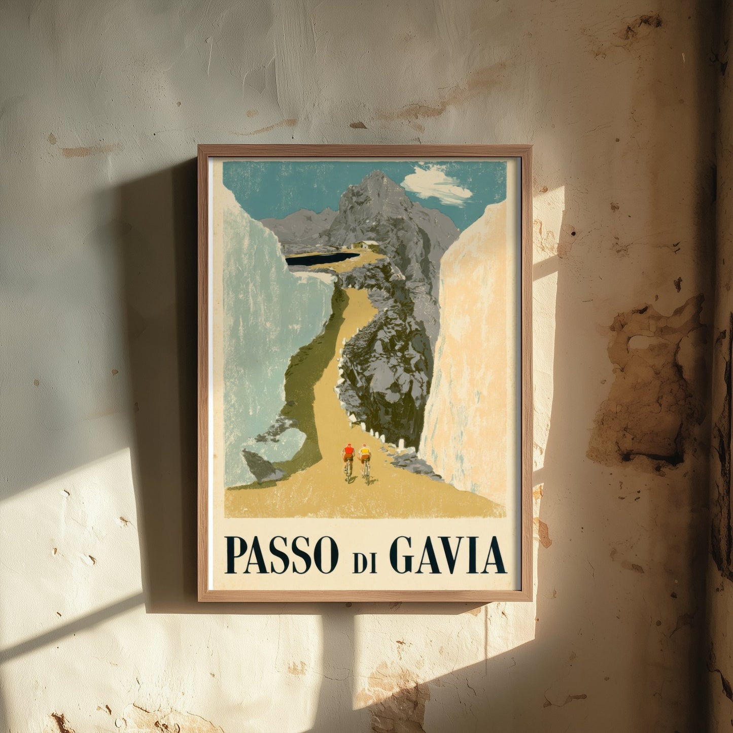 Passo di Gavia Vintage Cycling Poster - Giro Climb Between Snow Walls Art Print - Retro Italy Illustration V1 1/3