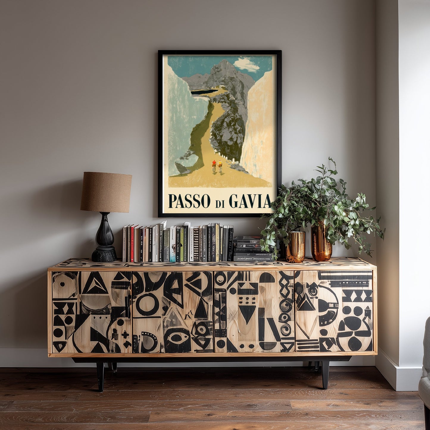 Passo di Gavia Vintage Cycling Poster - Giro Climb Between Snow Walls Art Print - Retro Italy Illustration V1 1/3