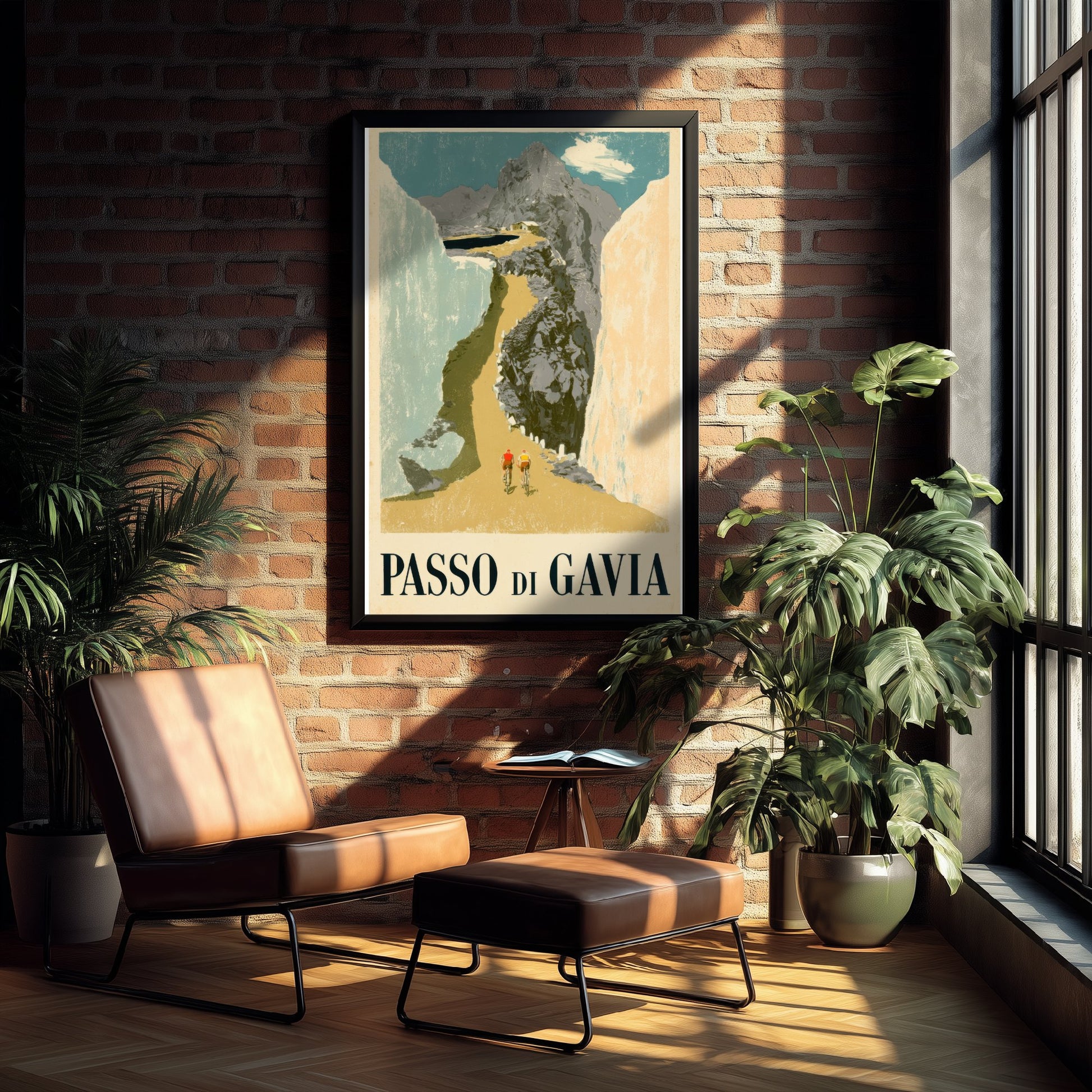 Passo di Gavia Vintage Cycling Poster - Giro Climb Between Snow Walls Art Print - Retro Italy Illustration V1 1/3