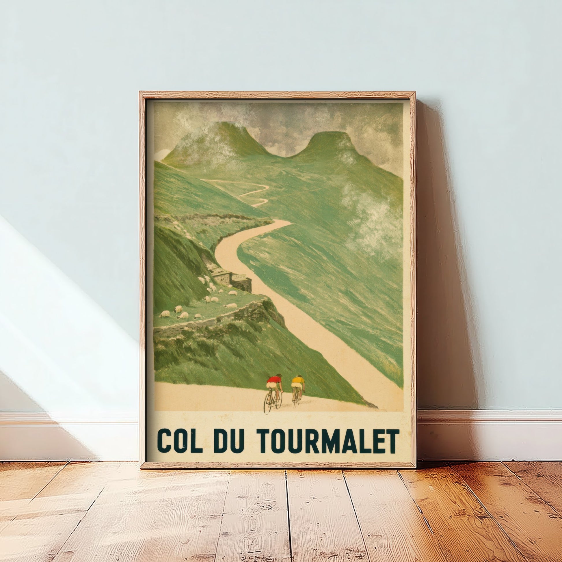 Col du Tourmalet Vintage Cycling Poster - Misty Pyrenees Switchbacks Art Print - Retro Tour Climb Illustration V1 2/3