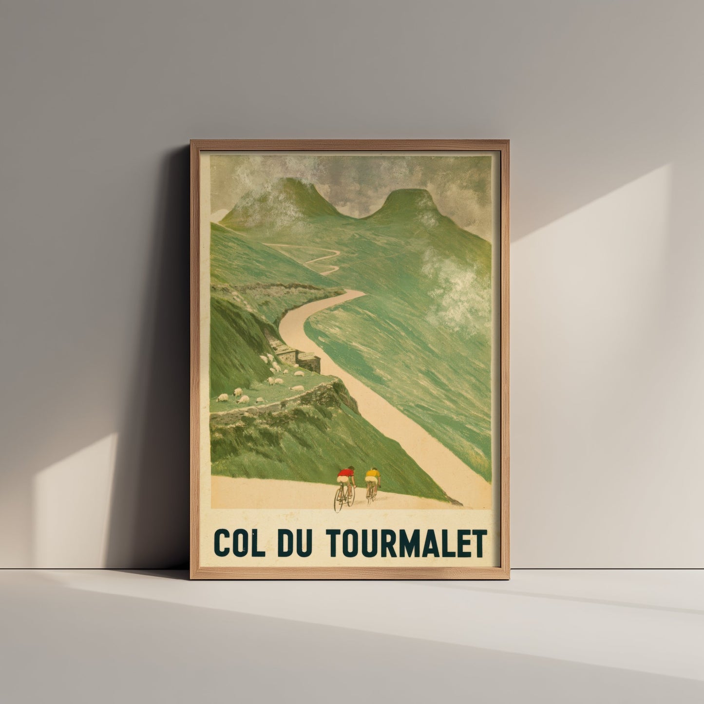 Col du Tourmalet Vintage Cycling Poster - Misty Pyrenees Switchbacks Art Print - Retro Tour Climb Illustration V1 2/3