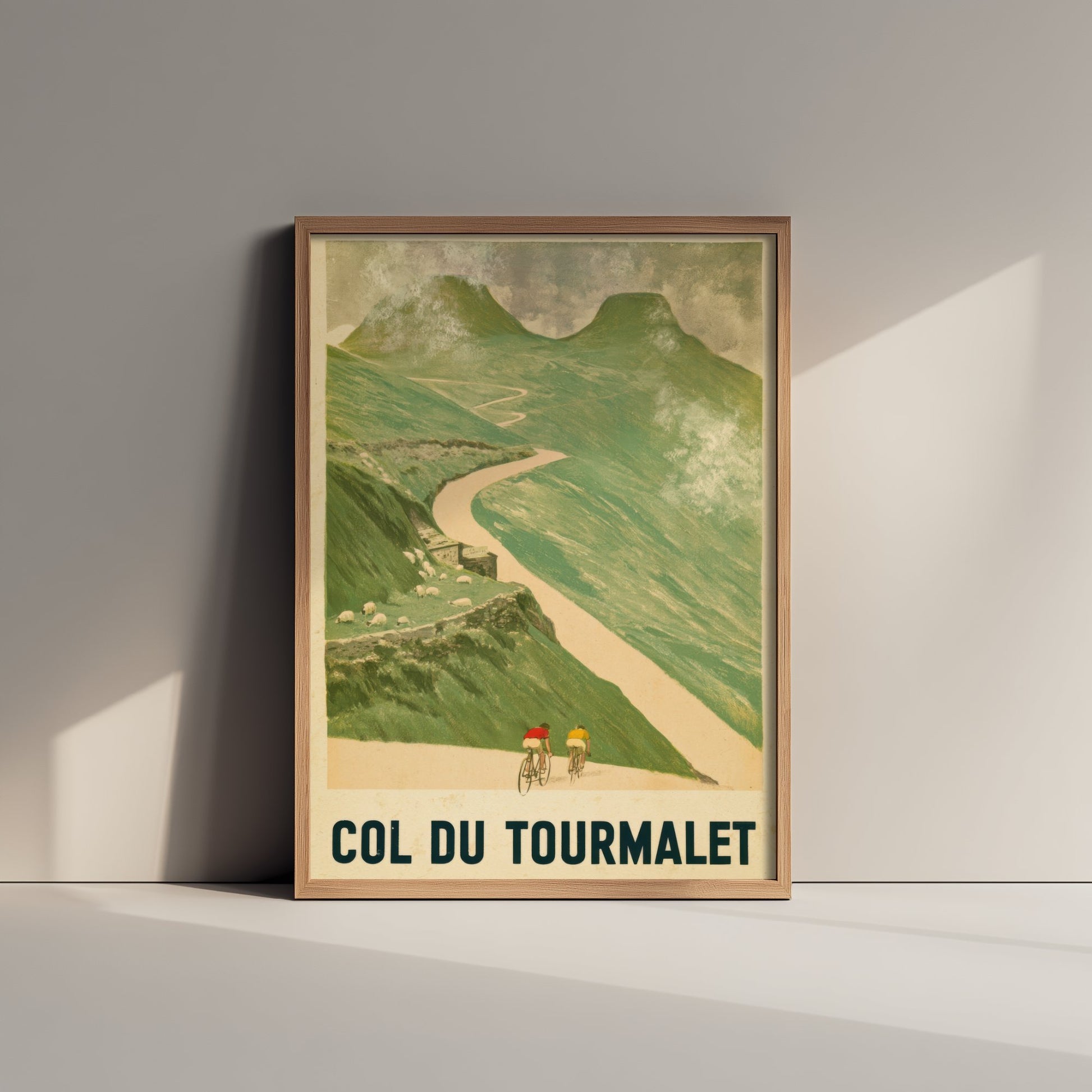 Col du Tourmalet Vintage Cycling Poster - Misty Pyrenees Switchbacks Art Print - Retro Tour Climb Illustration V1 2/3