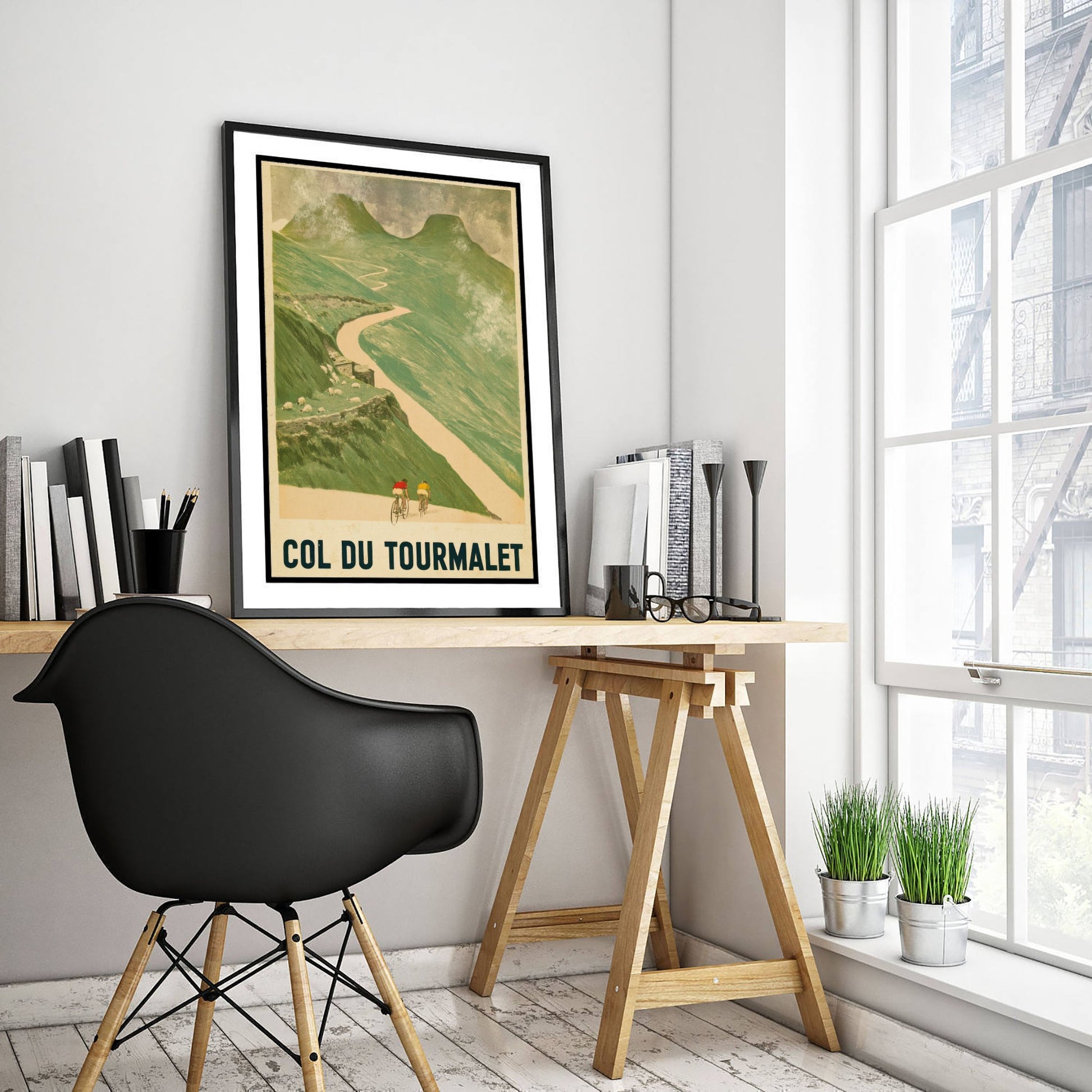 Col du Tourmalet Vintage Cycling Poster - Misty Pyrenees Switchbacks Art Print - Retro Tour Climb Illustration V1 2/3