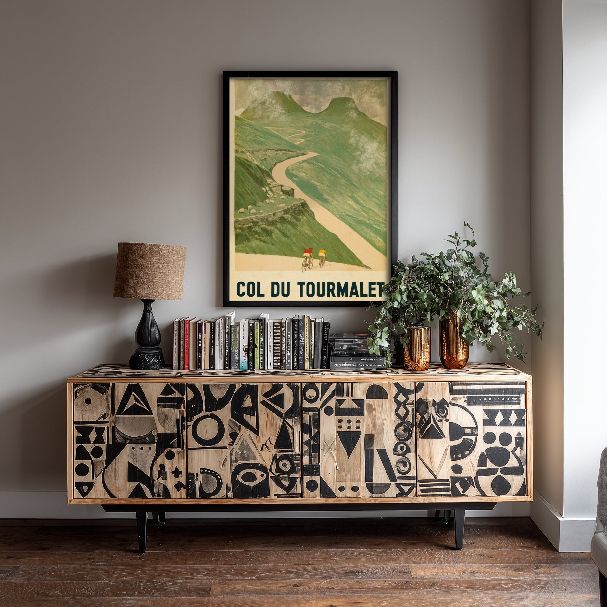 Col du Tourmalet Vintage Cycling Poster - Misty Pyrenees Switchbacks Art Print - Retro Tour Climb Illustration V1 2/3