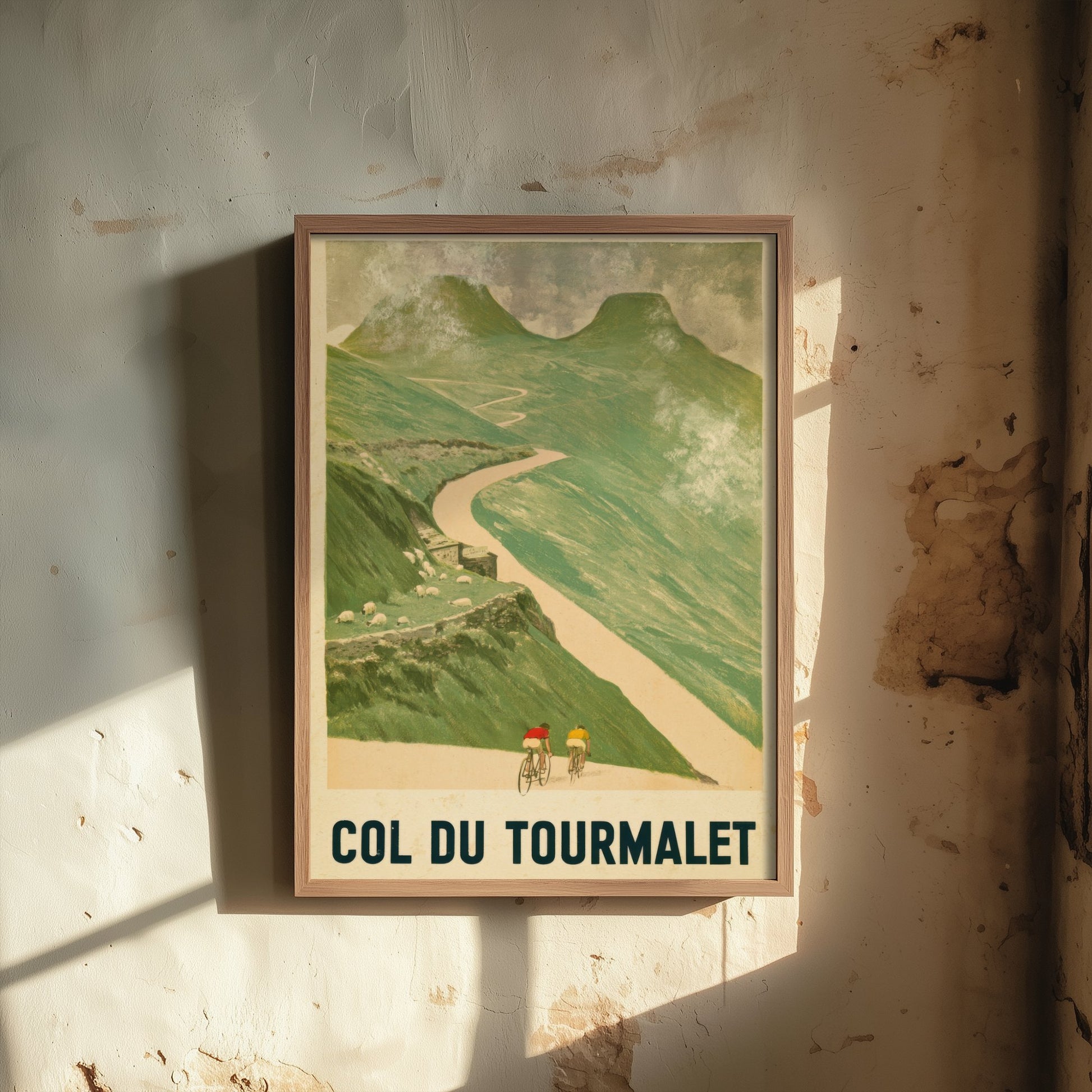 Col du Tourmalet Vintage Cycling Poster - Misty Pyrenees Switchbacks Art Print - Retro Tour Climb Illustration V1 2/3