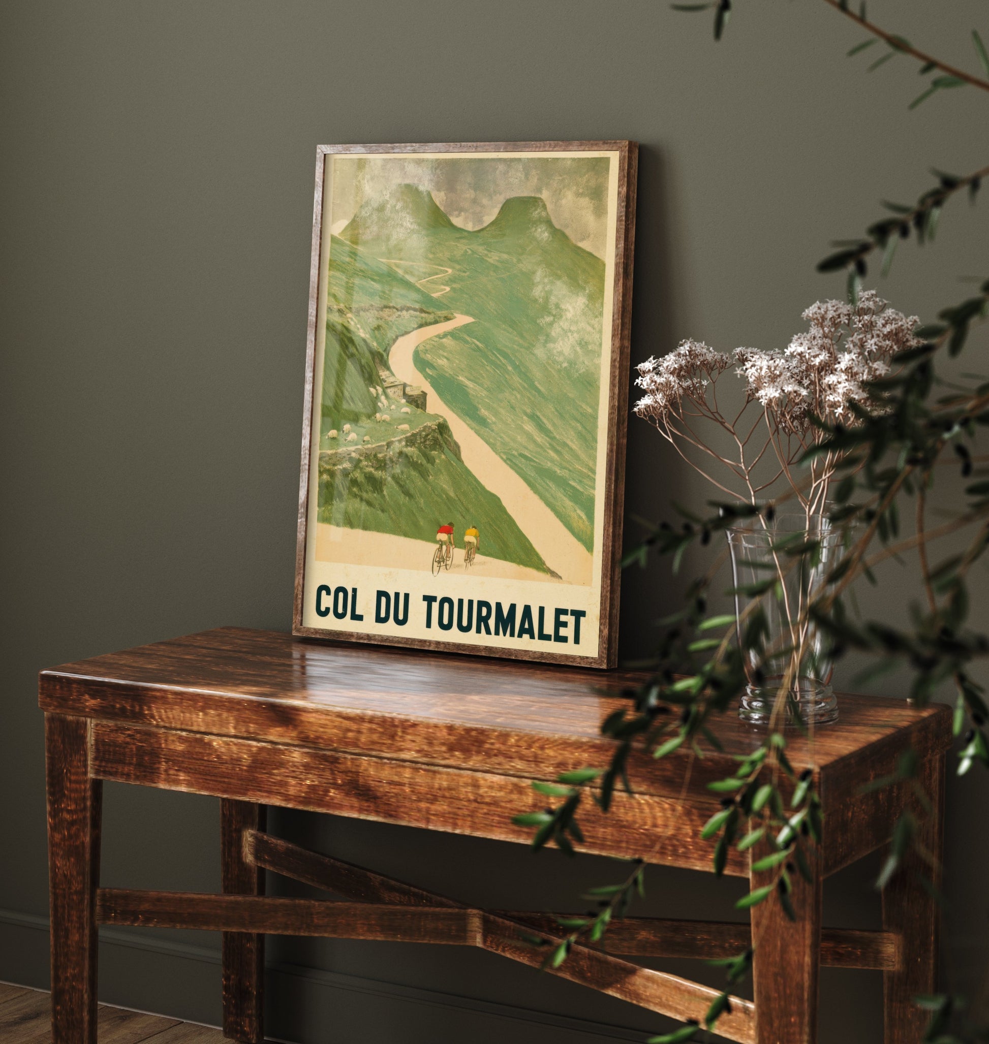 Col du Tourmalet Vintage Cycling Poster - Misty Pyrenees Switchbacks Art Print - Retro Tour Climb Illustration V1 2/3