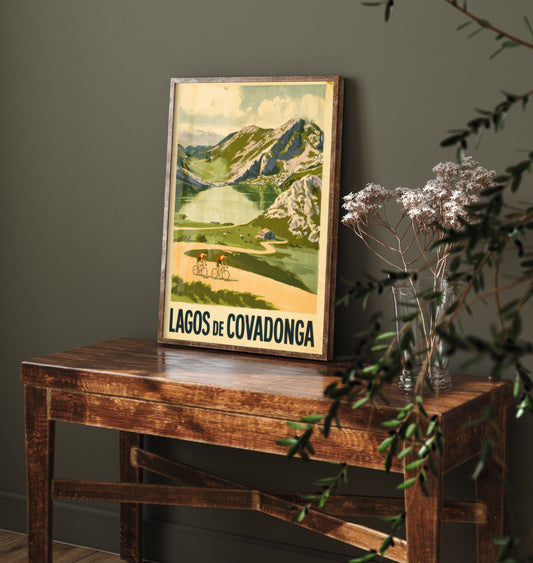 Lagos de Covadonga Vintage Cycling Poster - Asturias Mountain Lake Art Print - Retro Spanish Climb Illustration V1 3/3