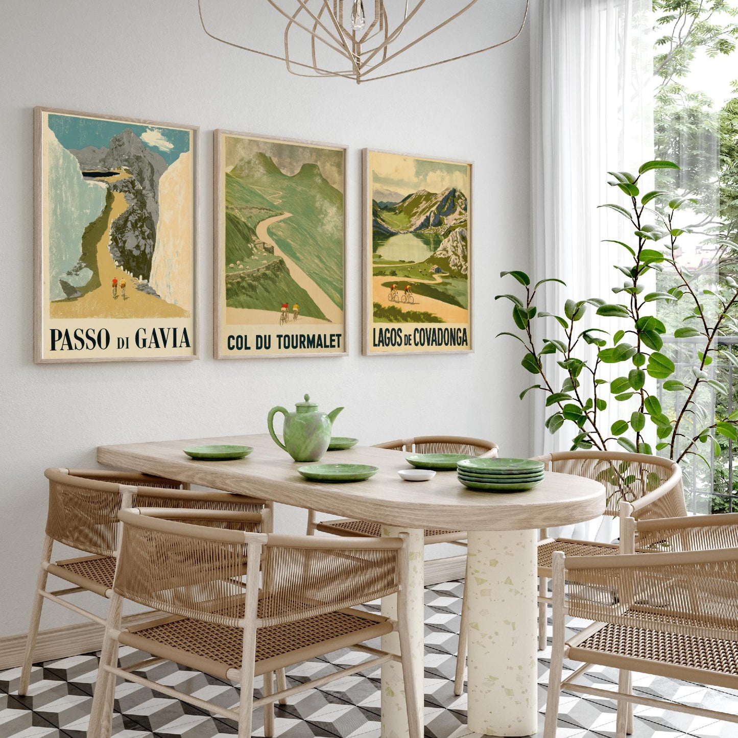Vintage Cycling Climbs Set of Three Art Prints - Passo di Gavia, Col du Tourmalet, Lagos de Covadonga - Retro Race Poster Illustration V1