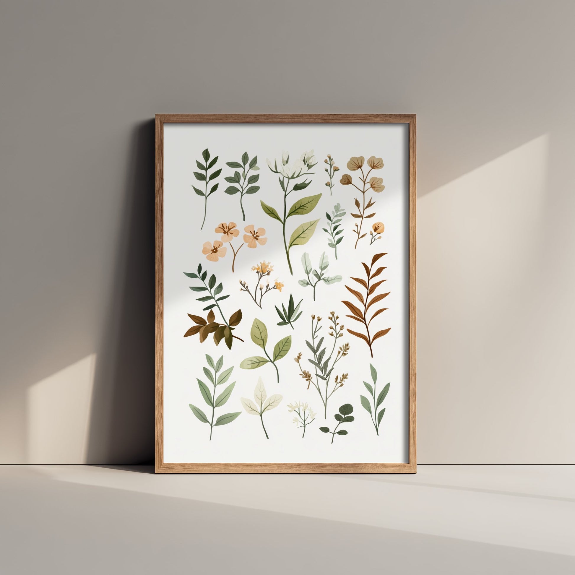 Vintage Botanical Art Print - Pressed Wildflower Poster - Herbarium Illustration - Muted Sprigs V10 1/3