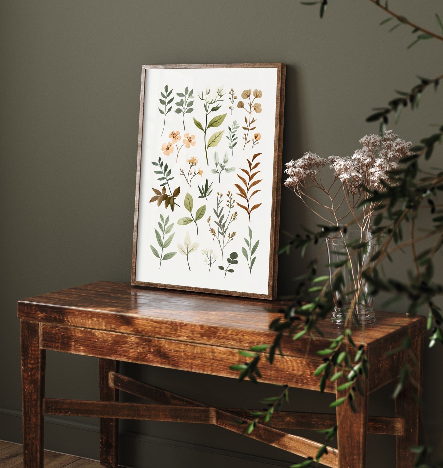 Vintage Botanical Art Print - Pressed Wildflower Poster - Herbarium Illustration - Muted Sprigs V10 1/3