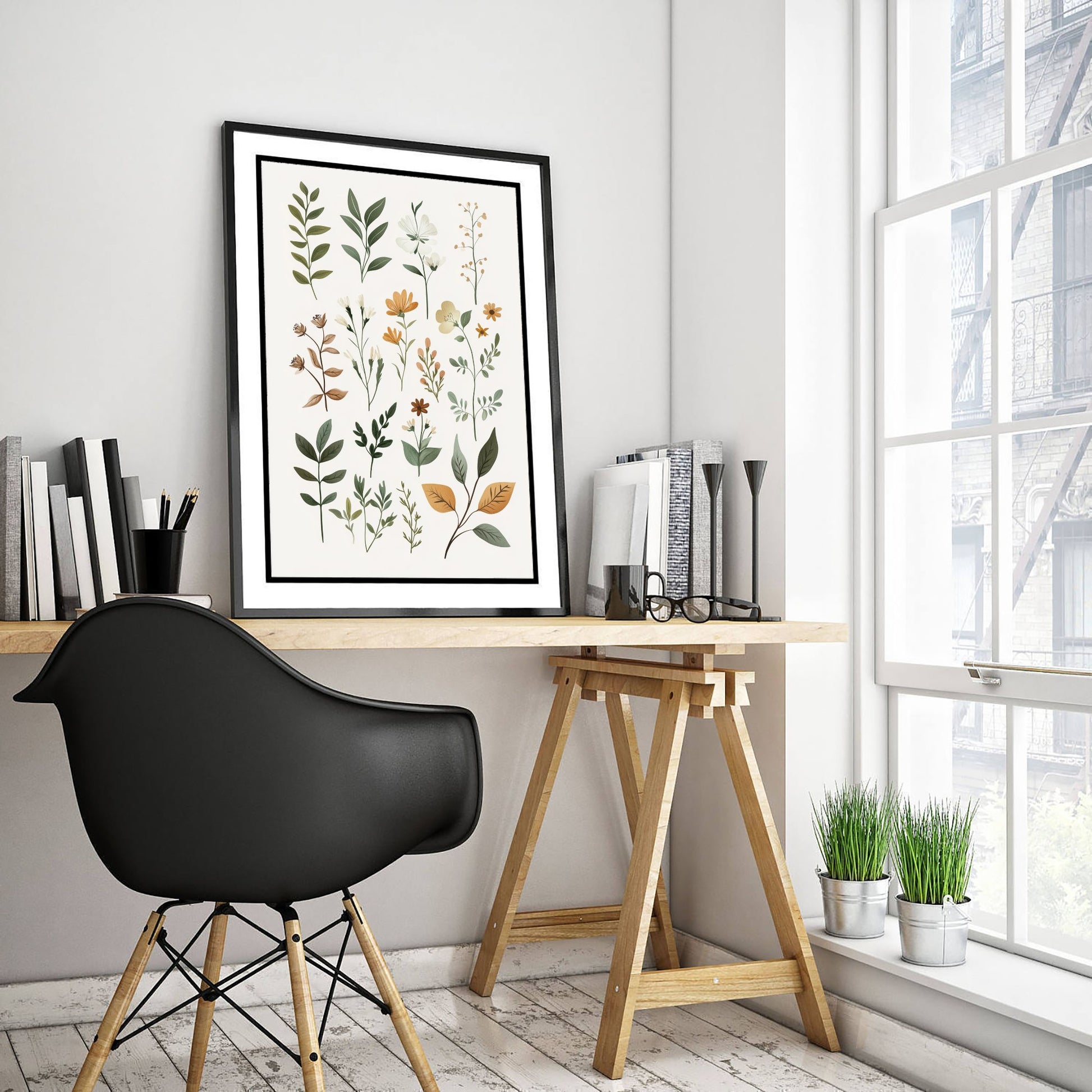 Vintage Botanical Art Print - Pressed Flower Poster - Herbarium Illustration - Neutral Sprigs V10 2/3