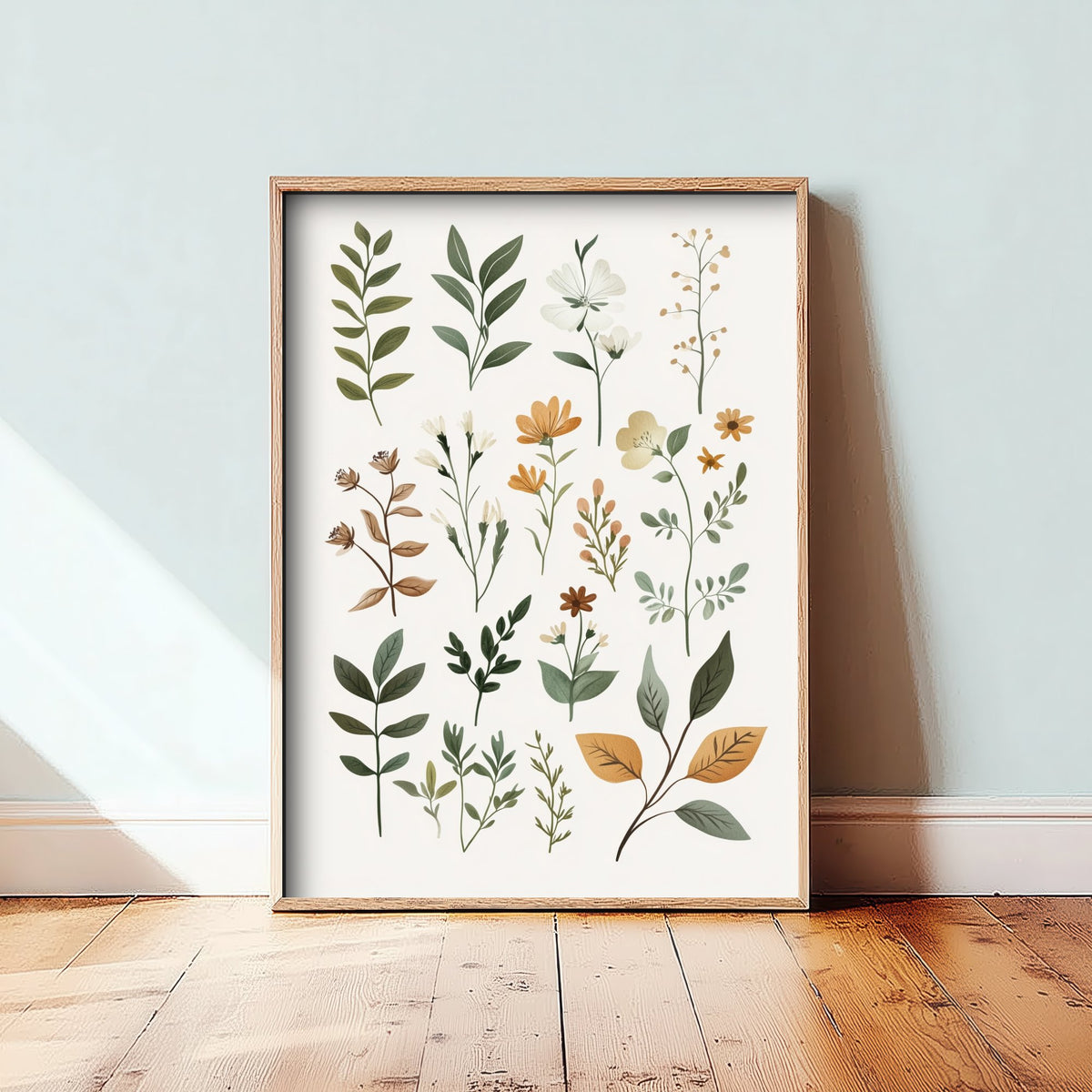 Vintage Botanical Art Print - Pressed Flower Poster - Herbarium Illustration - Neutral Sprigs V10 2/3
