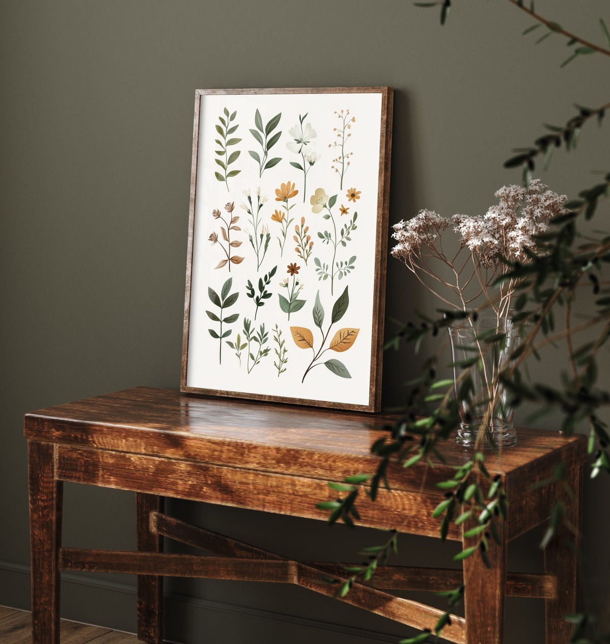 Vintage Botanical Art Print - Pressed Flower Poster - Herbarium Illustration - Neutral Sprigs V10 2/3