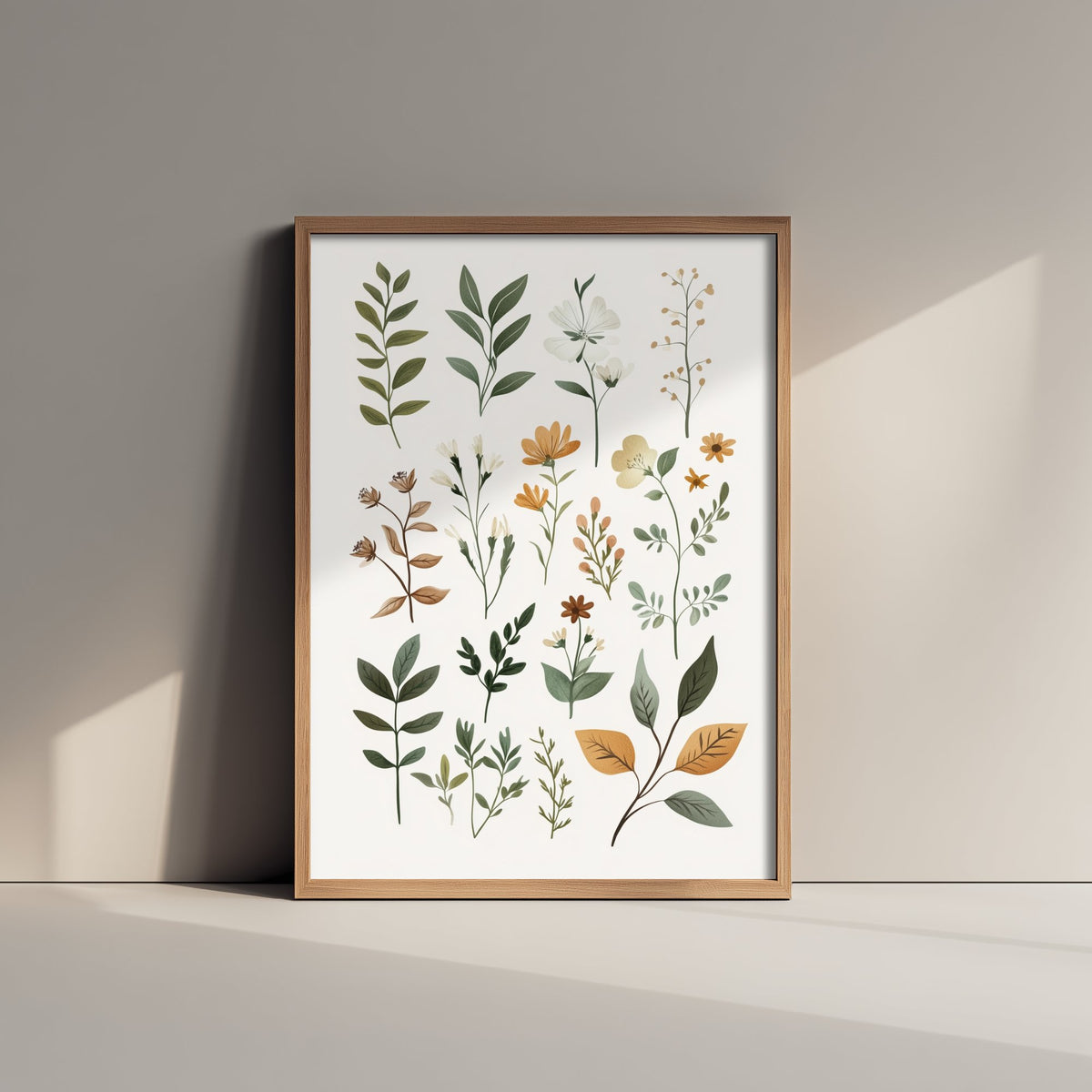 Vintage Botanical Art Print - Pressed Flower Poster - Herbarium Illustration - Neutral Sprigs V10 2/3