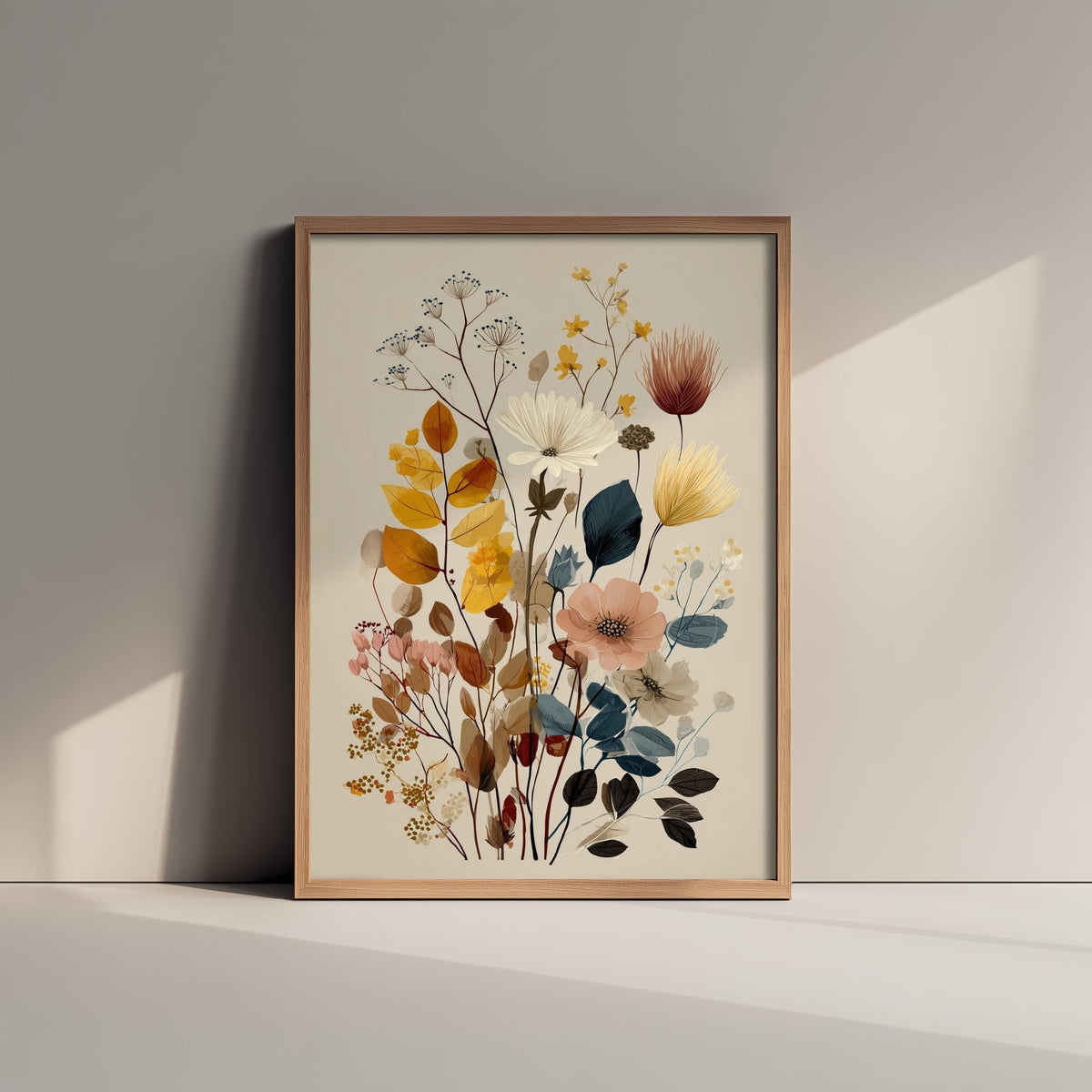 Vintage Wildflower Art Print - Autumn Bouquet Poster - Botanical Painting - Mustard Blooms V11 1/3