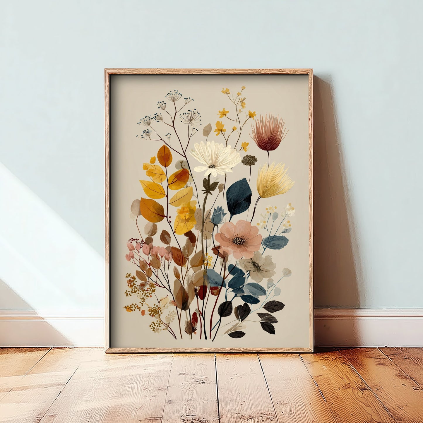 Vintage Wildflower Art Print - Autumn Bouquet Poster - Botanical Painting - Mustard Blooms V11 1/3