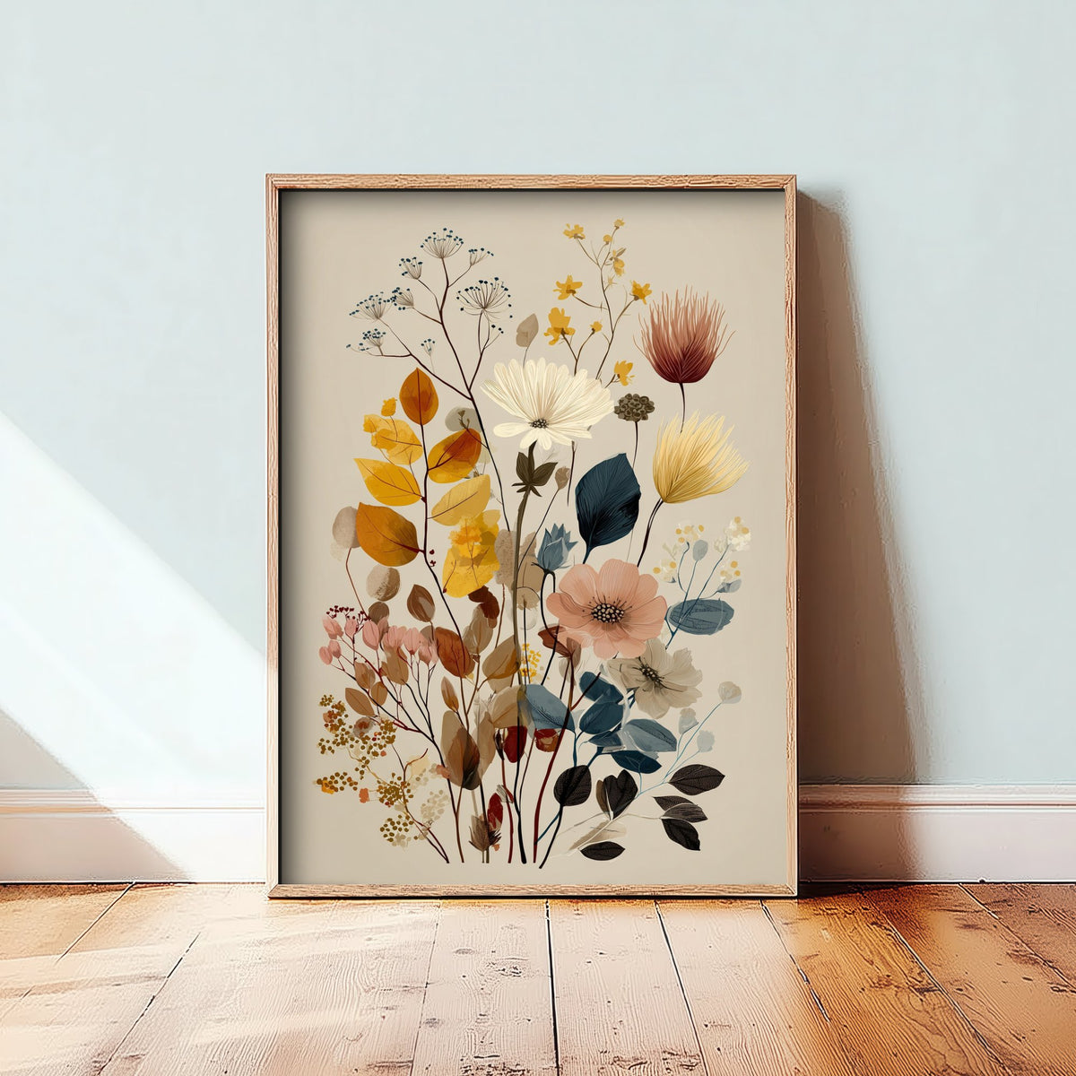 Vintage Wildflower Art Print - Autumn Bouquet Poster - Botanical Painting - Mustard Blooms V11 1/3