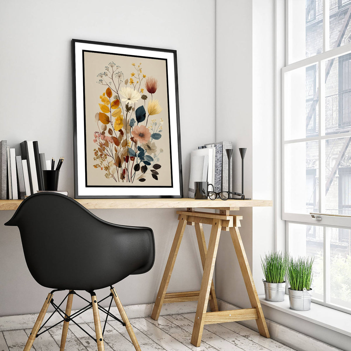 Vintage Wildflower Art Print - Autumn Bouquet Poster - Botanical Painting - Mustard Blooms V11 1/3