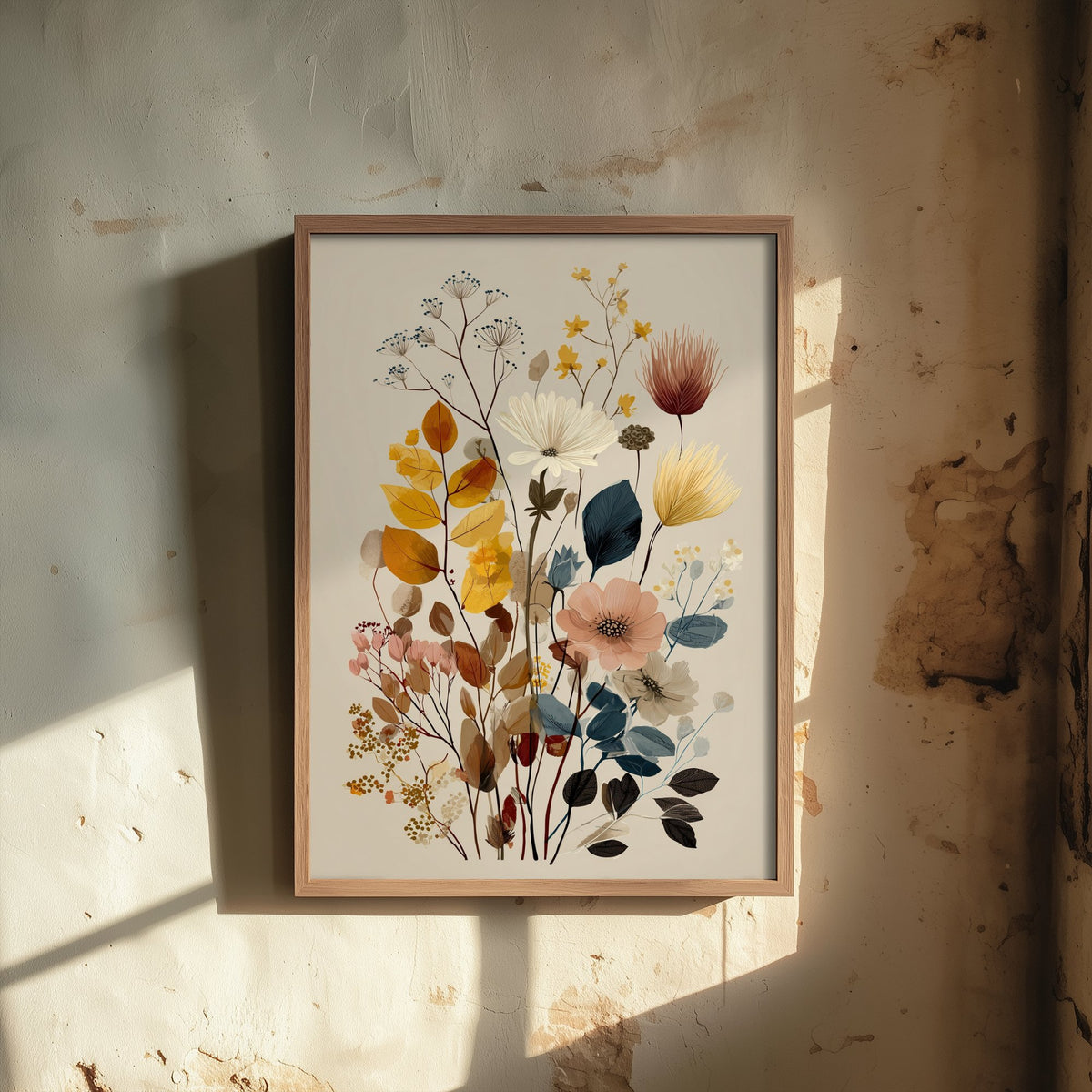 Vintage Wildflower Art Print - Autumn Bouquet Poster - Botanical Painting - Mustard Blooms V11 1/3