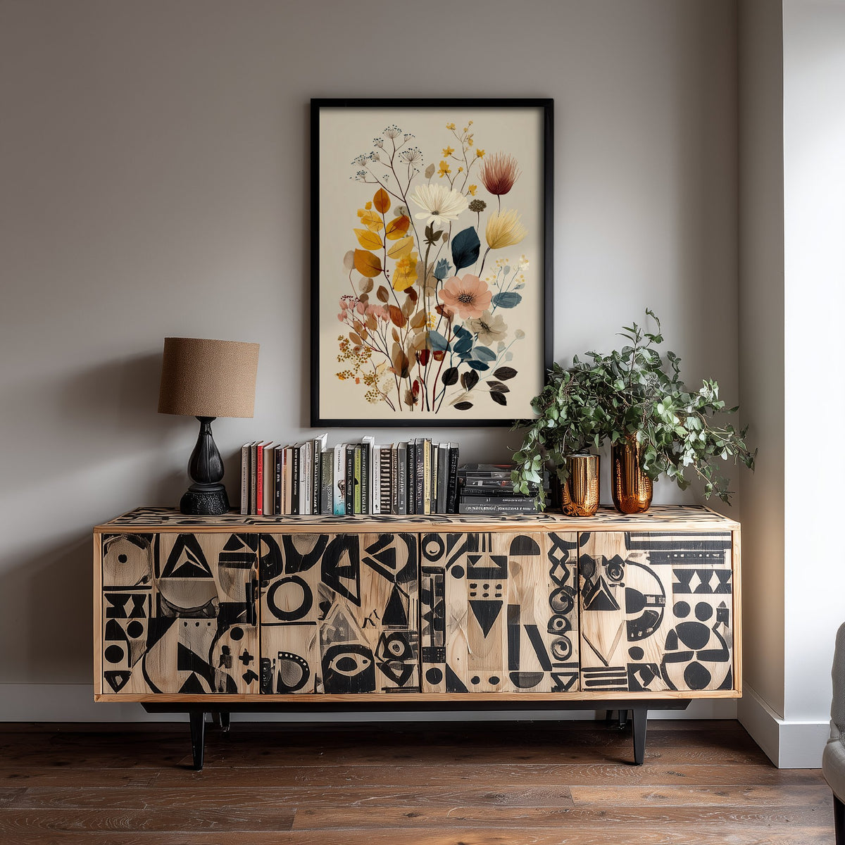 Vintage Wildflower Art Print - Autumn Bouquet Poster - Botanical Painting - Mustard Blooms V11 1/3