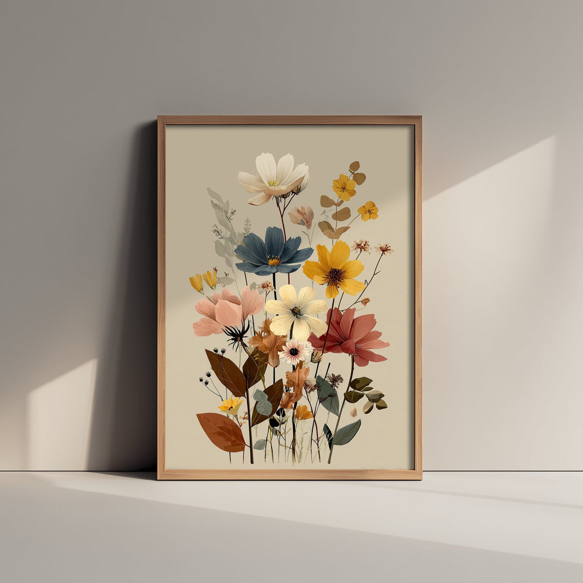 Vintage Wildflower Art Print - Meadow Bouquet Poster - Botanical Painting - Warm Blooms V11 2/3