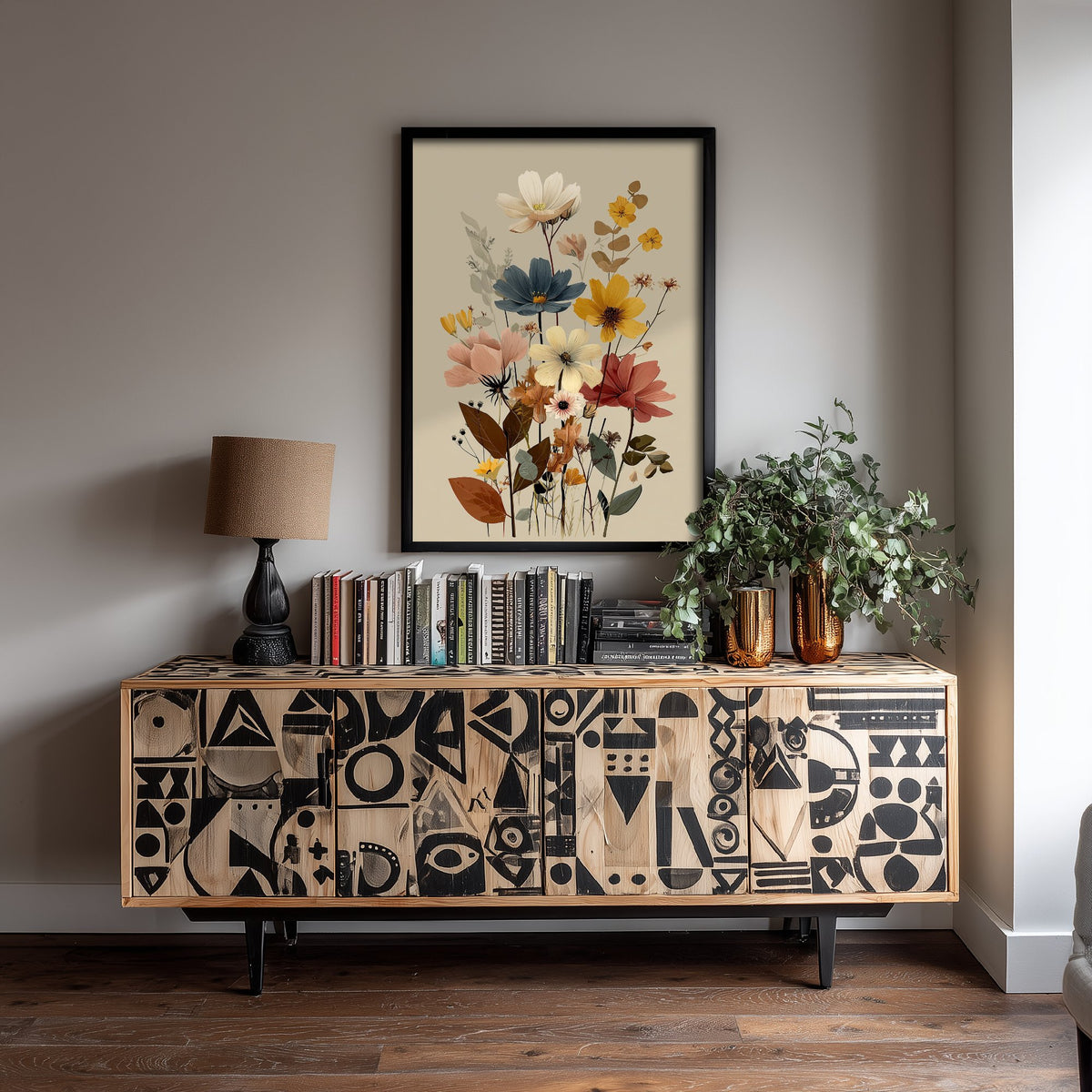 Vintage Wildflower Art Print - Meadow Bouquet Poster - Botanical Painting - Warm Blooms V11 2/3