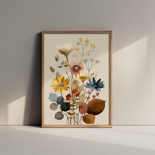 Vintage Wildflower Art Print - Autumn Bouquet Poster - Botanical Painting - Golden Blooms V11 3/3