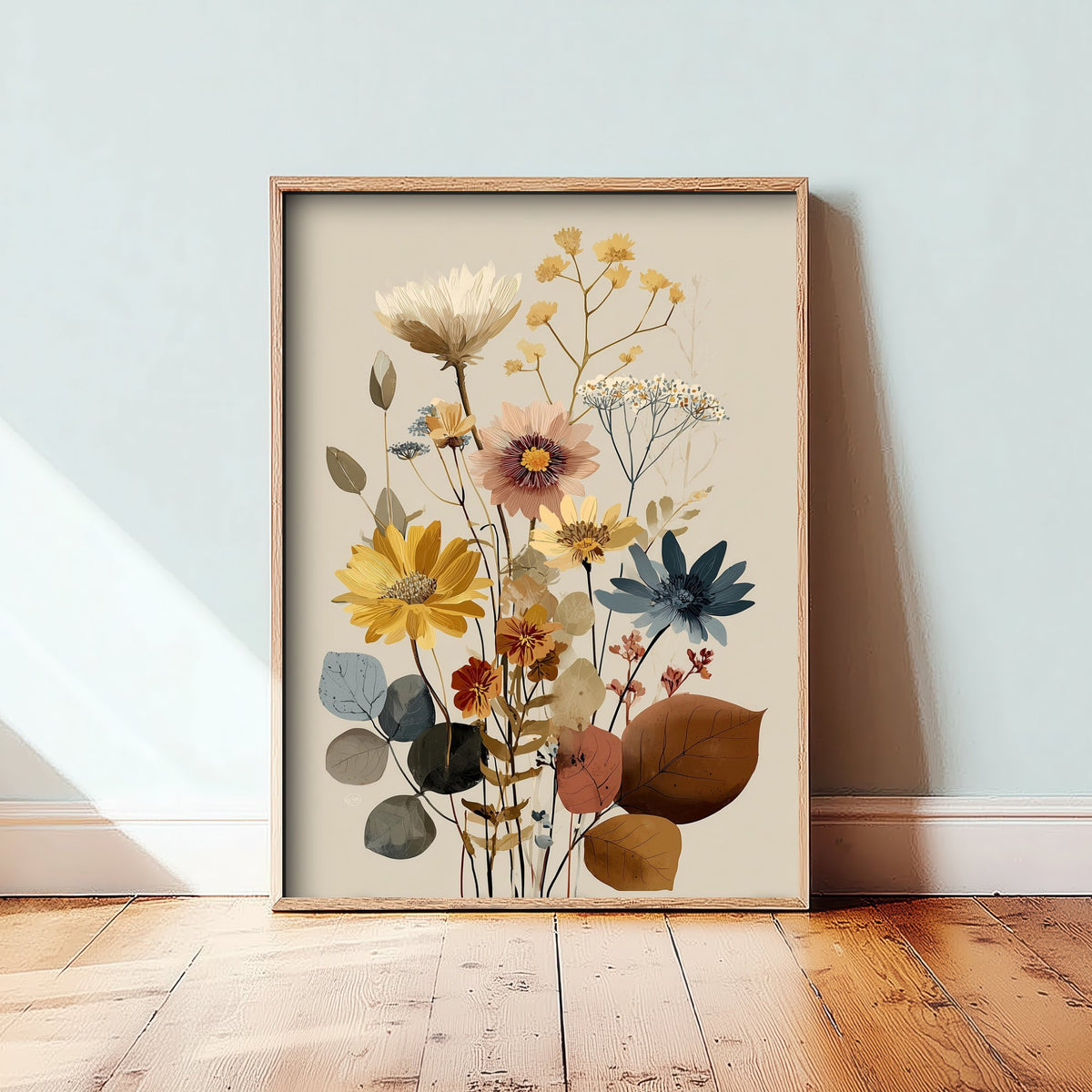 Vintage Wildflower Art Print - Autumn Bouquet Poster - Botanical Painting - Golden Blooms V11 3/3