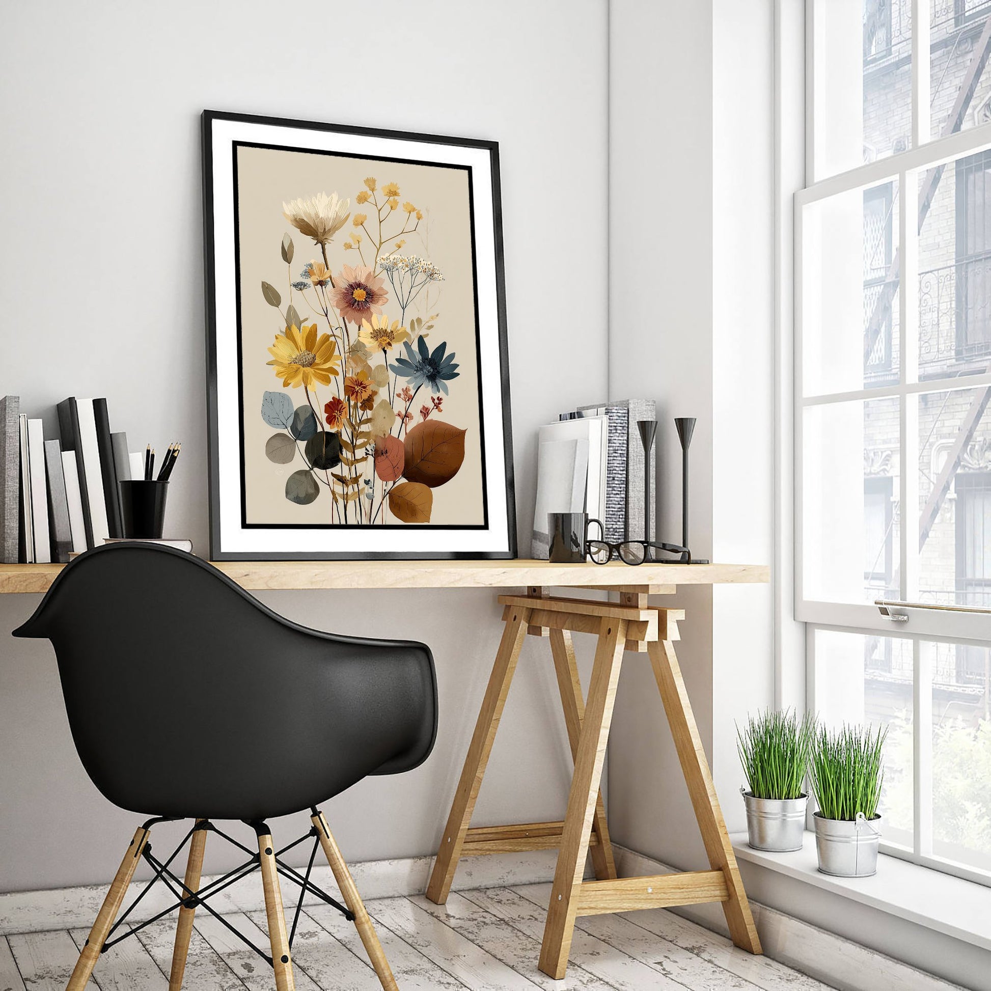 Vintage Wildflower Art Print - Autumn Bouquet Poster - Botanical Painting - Golden Blooms V11 3/3