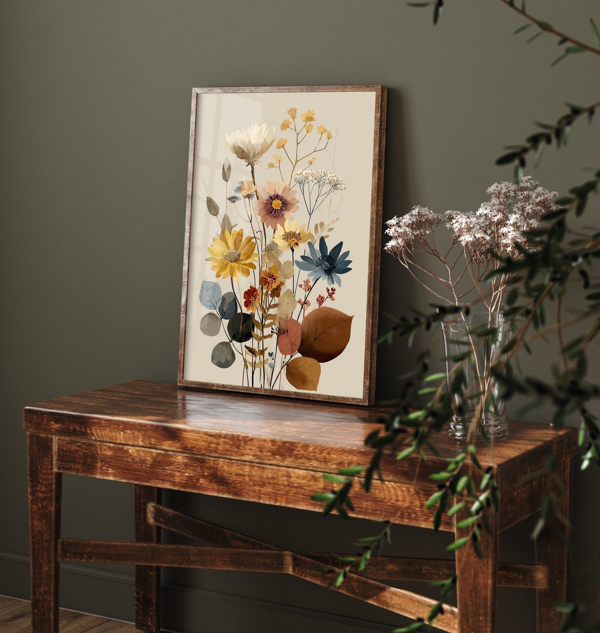 Vintage Wildflower Art Print - Autumn Bouquet Poster - Botanical Painting - Golden Blooms V11 3/3